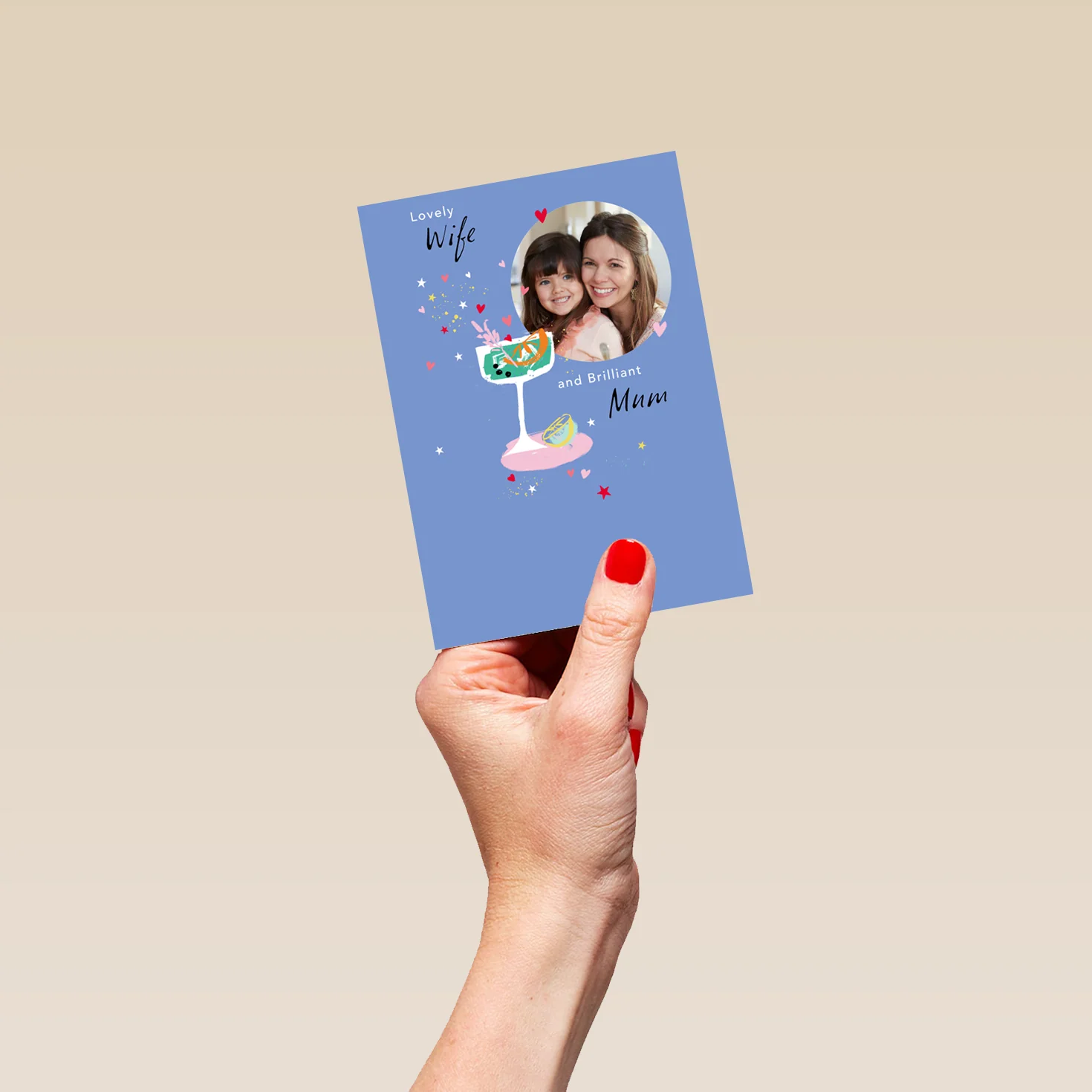 Personalised Cocktail Illustration Mother's Day Photo Upload Card for Wife & Mum - Image 4