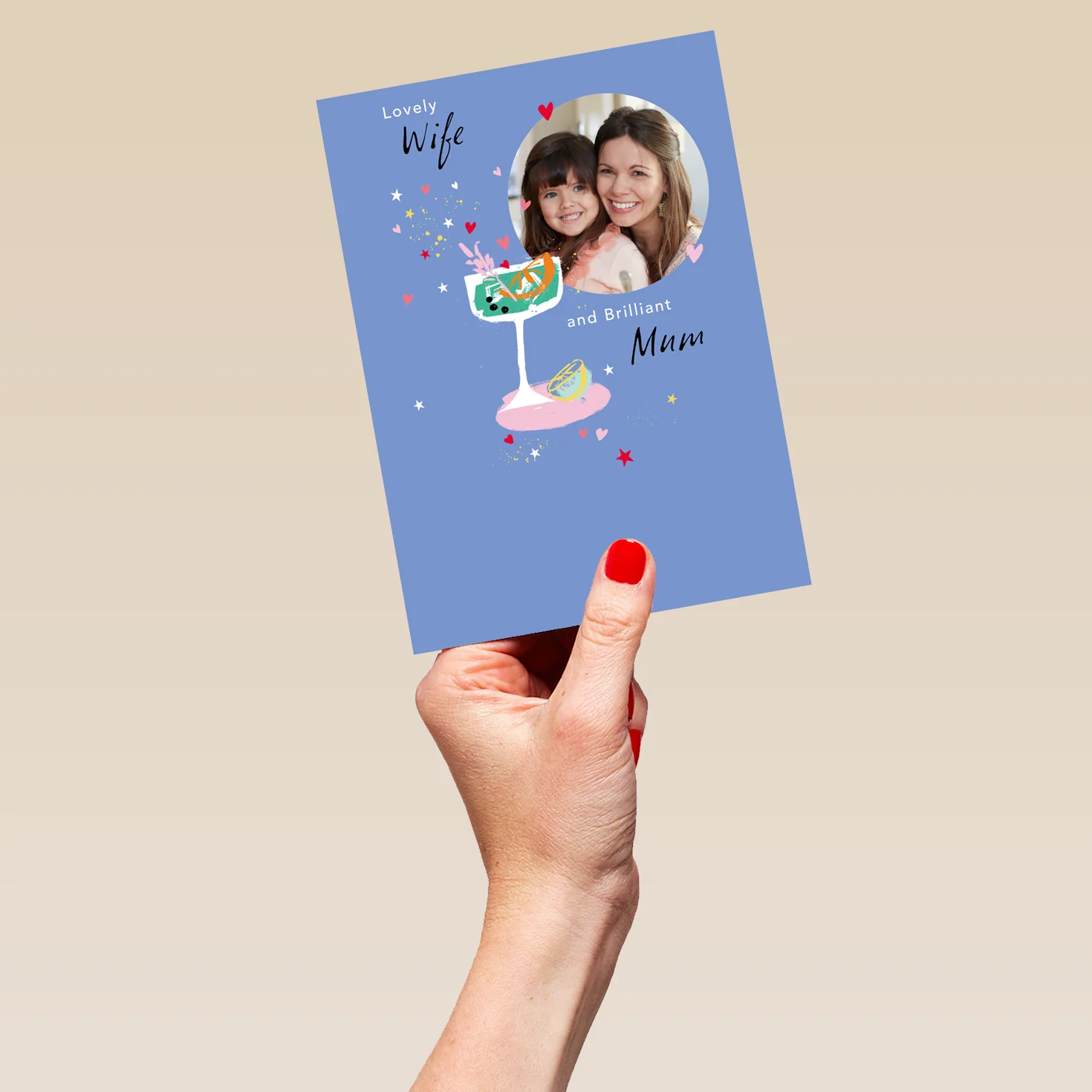Personalised Cocktail Illustration Mother's Day Photo Upload Card for Wife & Mum - Image 5