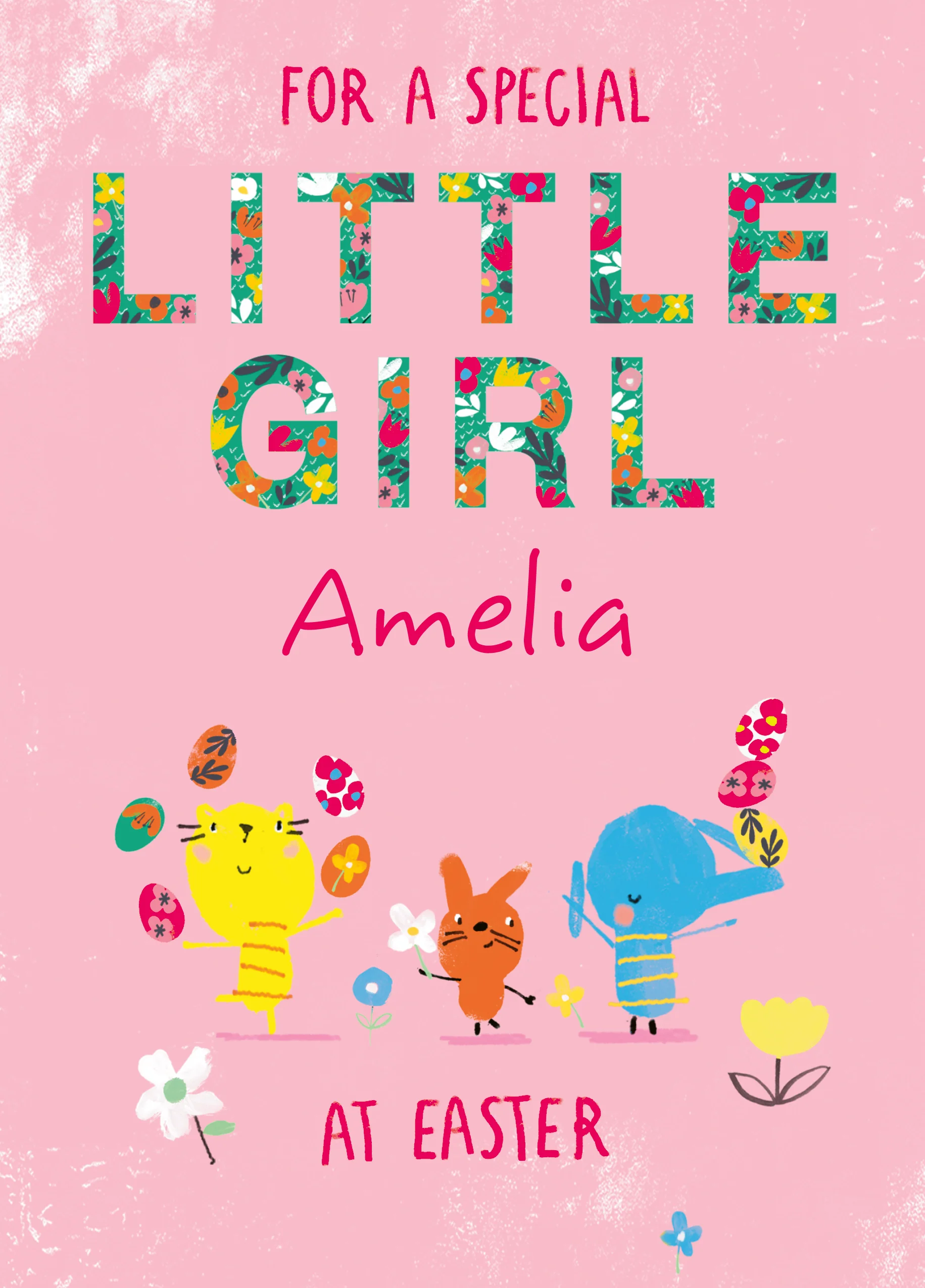 Personalised Colourful Animals Easter Card for A Special little Girl
