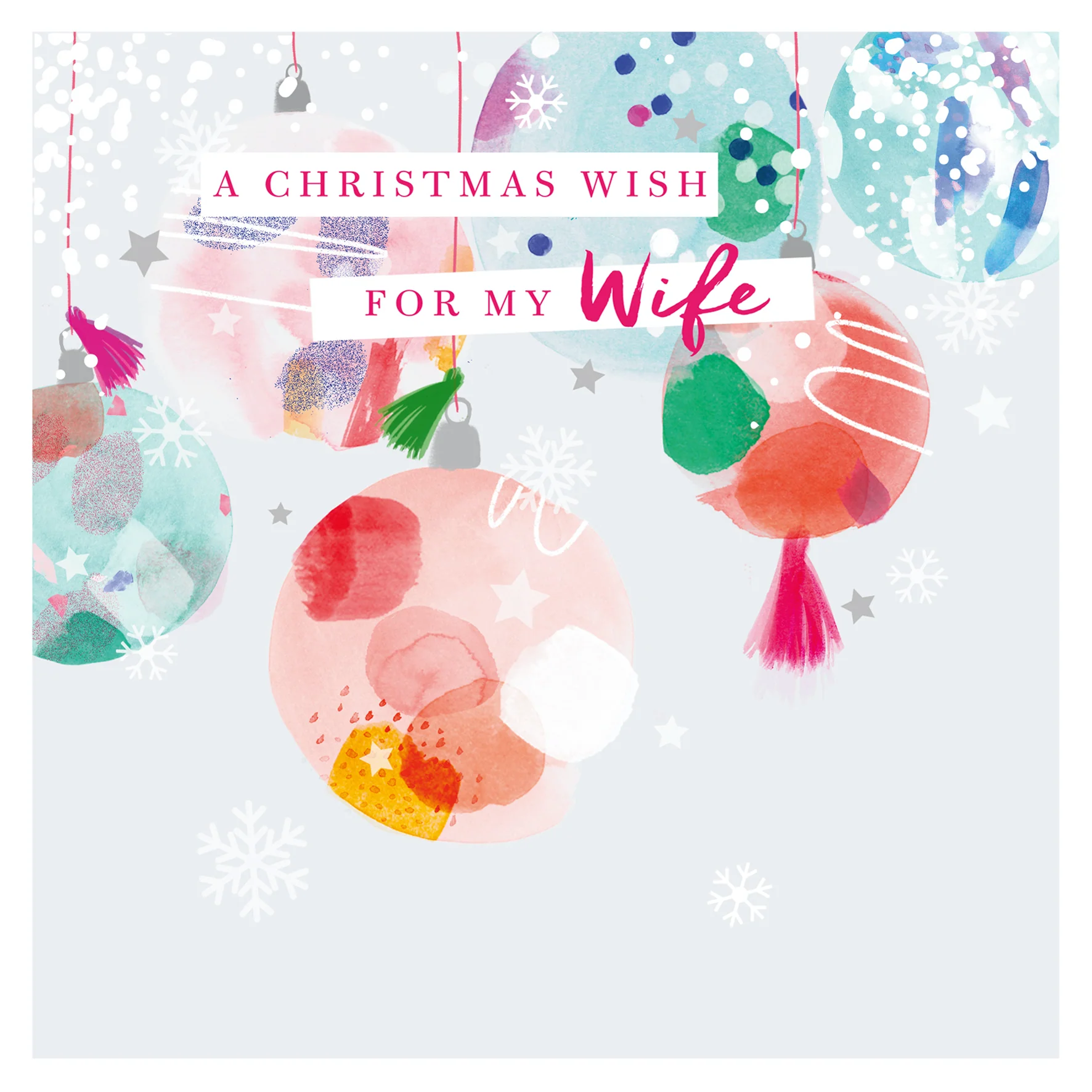 Personalised Colourful Baubles Christmas Card for Wife