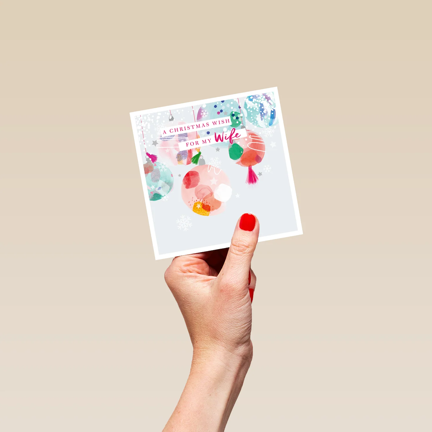 Personalised Colourful Baubles Christmas Card for Wife - Image 4