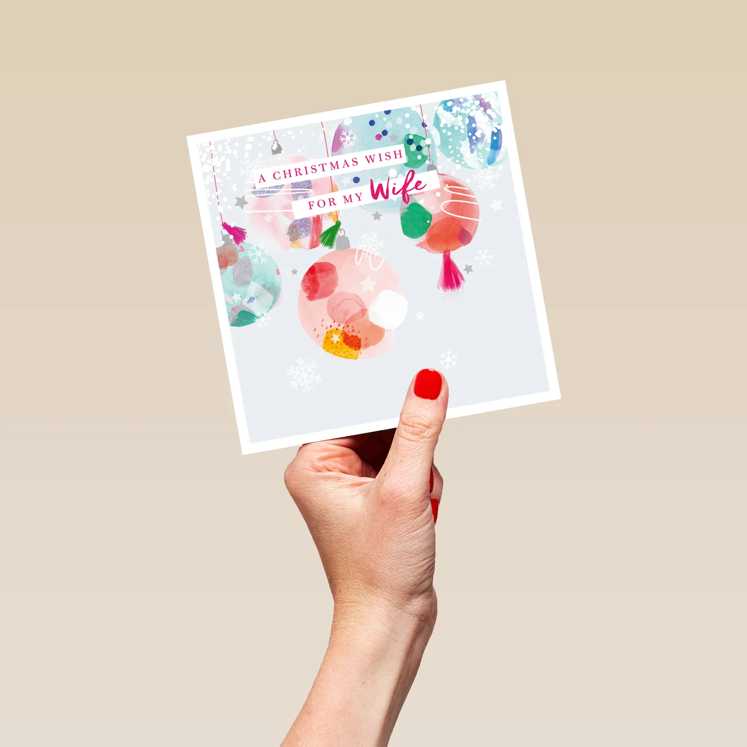 Personalised Colourful Baubles Christmas Card for Wife - Image 5