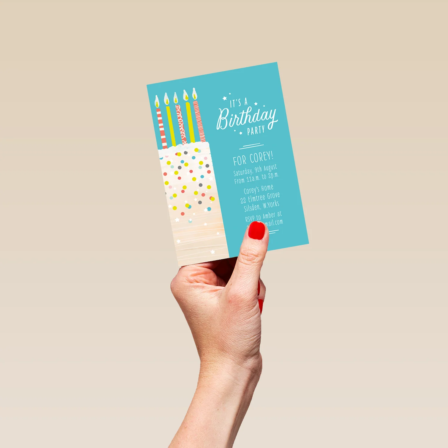 Personalised Colourful Cake Birthday Party Invitation - Image 4