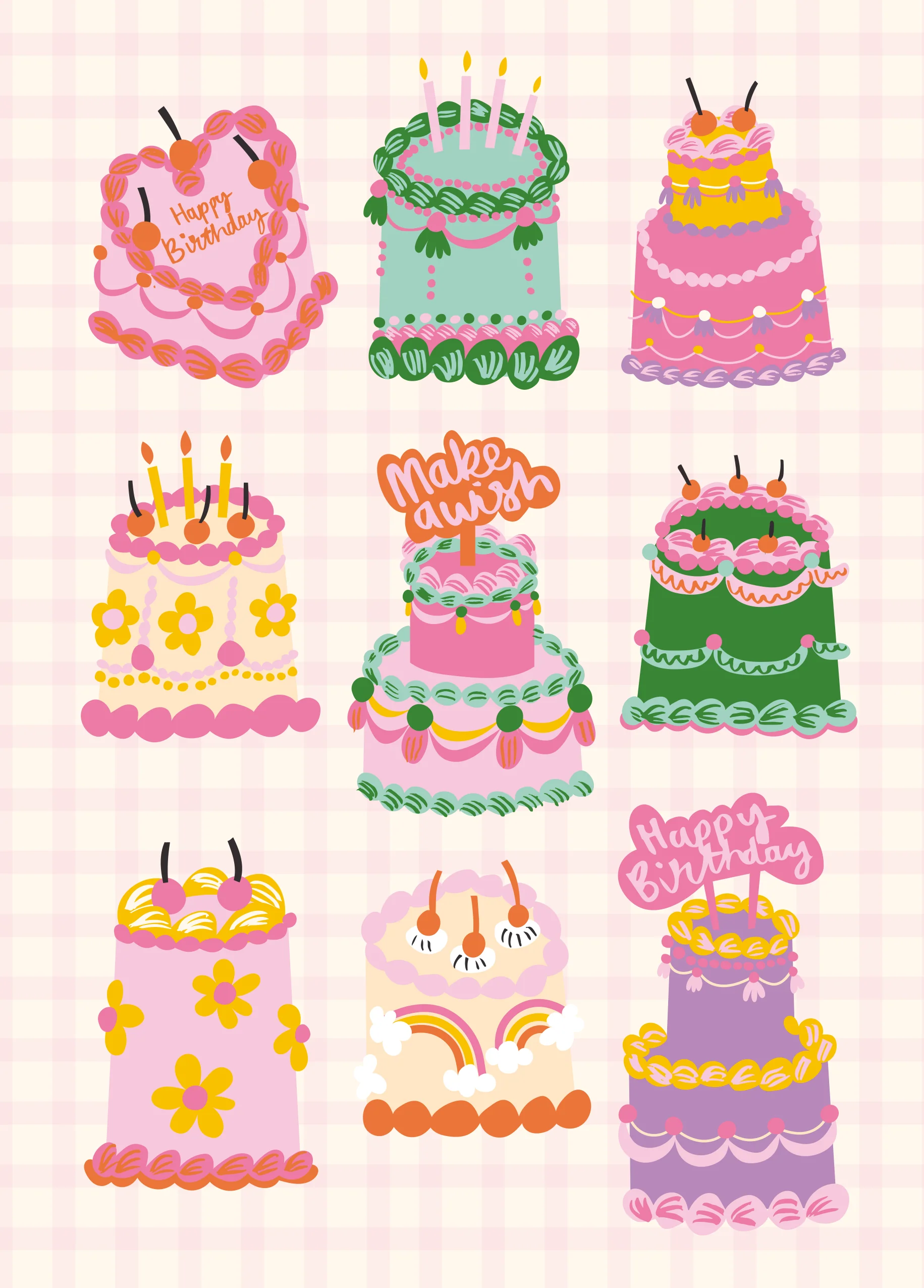Personalised Colourful Cakes Birthday Card