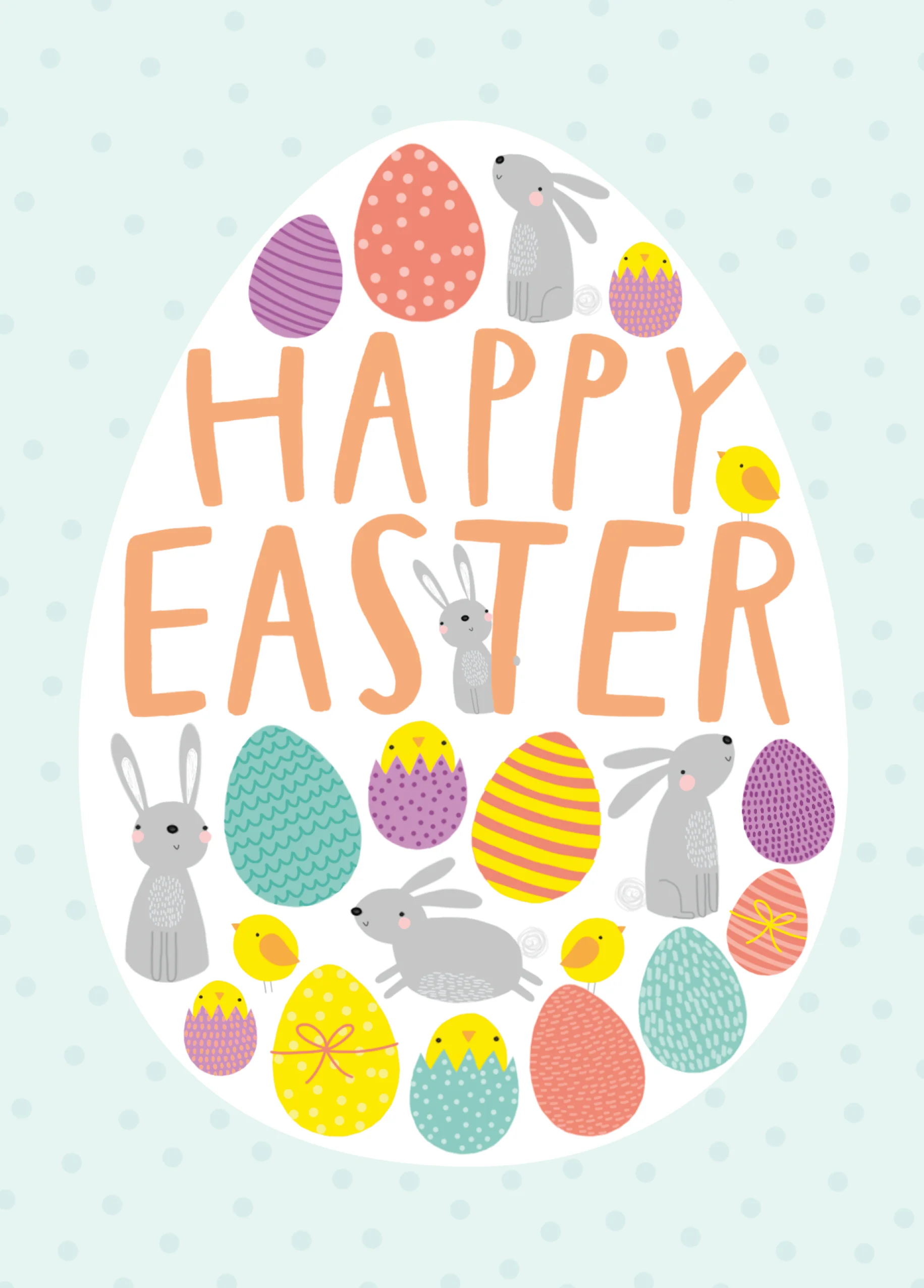 Personalised Colourful Chicks & Bunnies Egg Easter Card