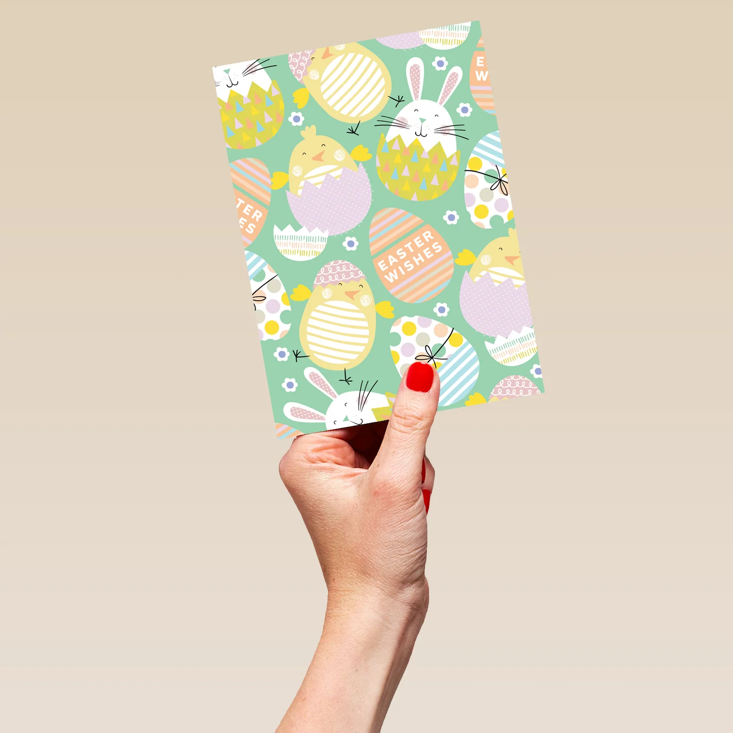 Personalised Colourful Eggs with Bunnies and Chicks Easter Card - Image 5