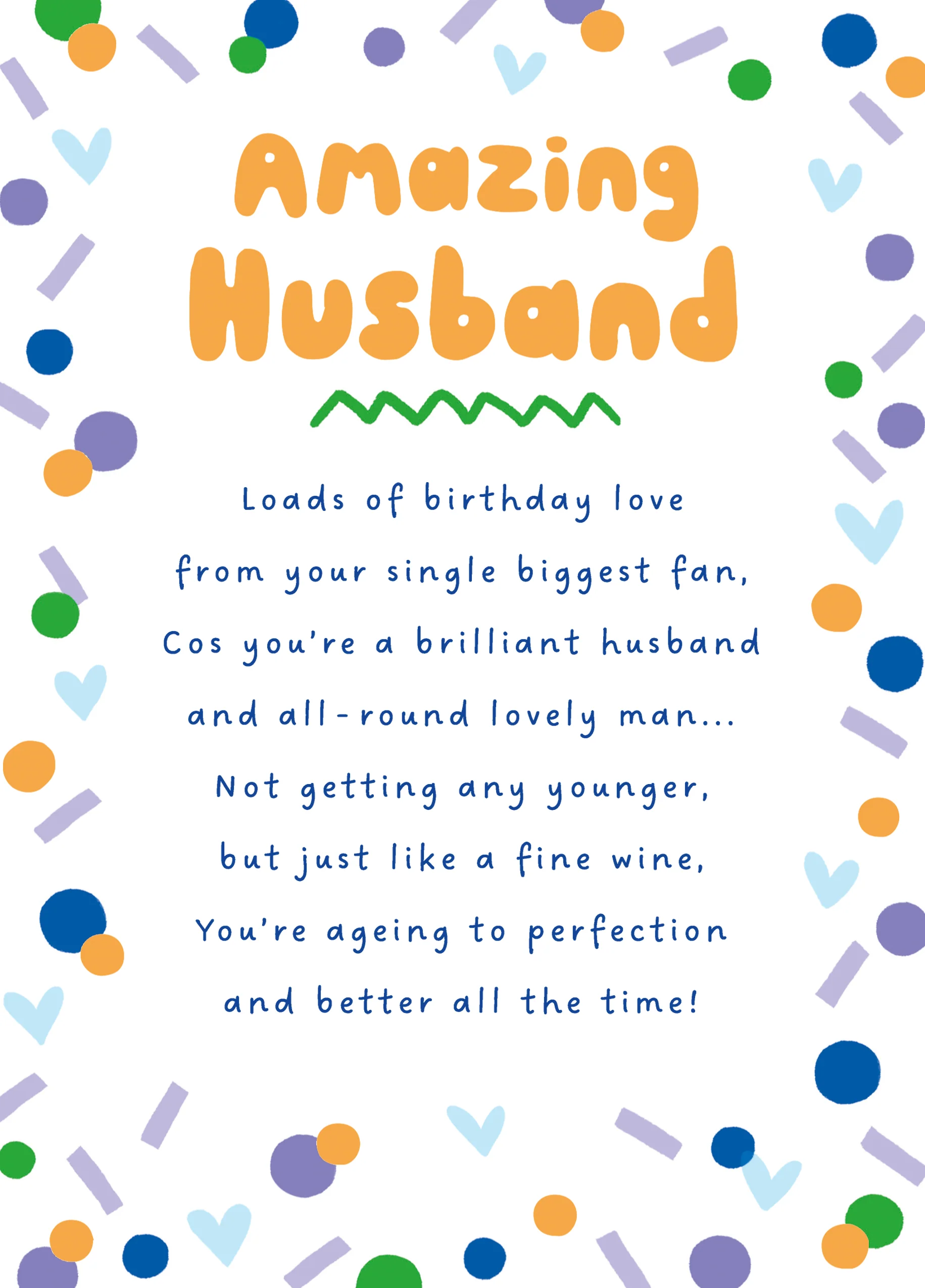 Personalised Colourful Heartfelt Birthday Card for Husband