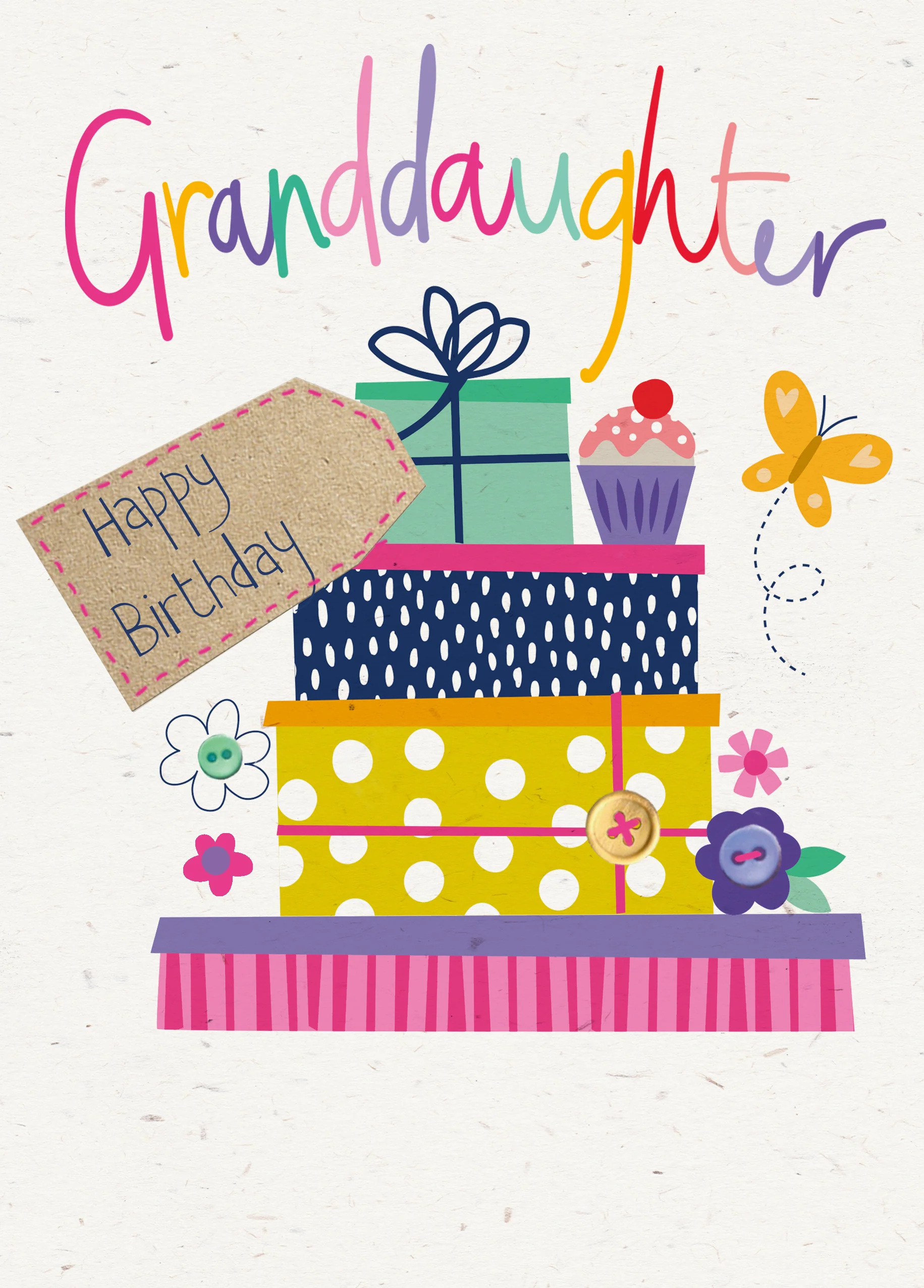 Personalised Colourful Presents Birthday Card For Granddaughter