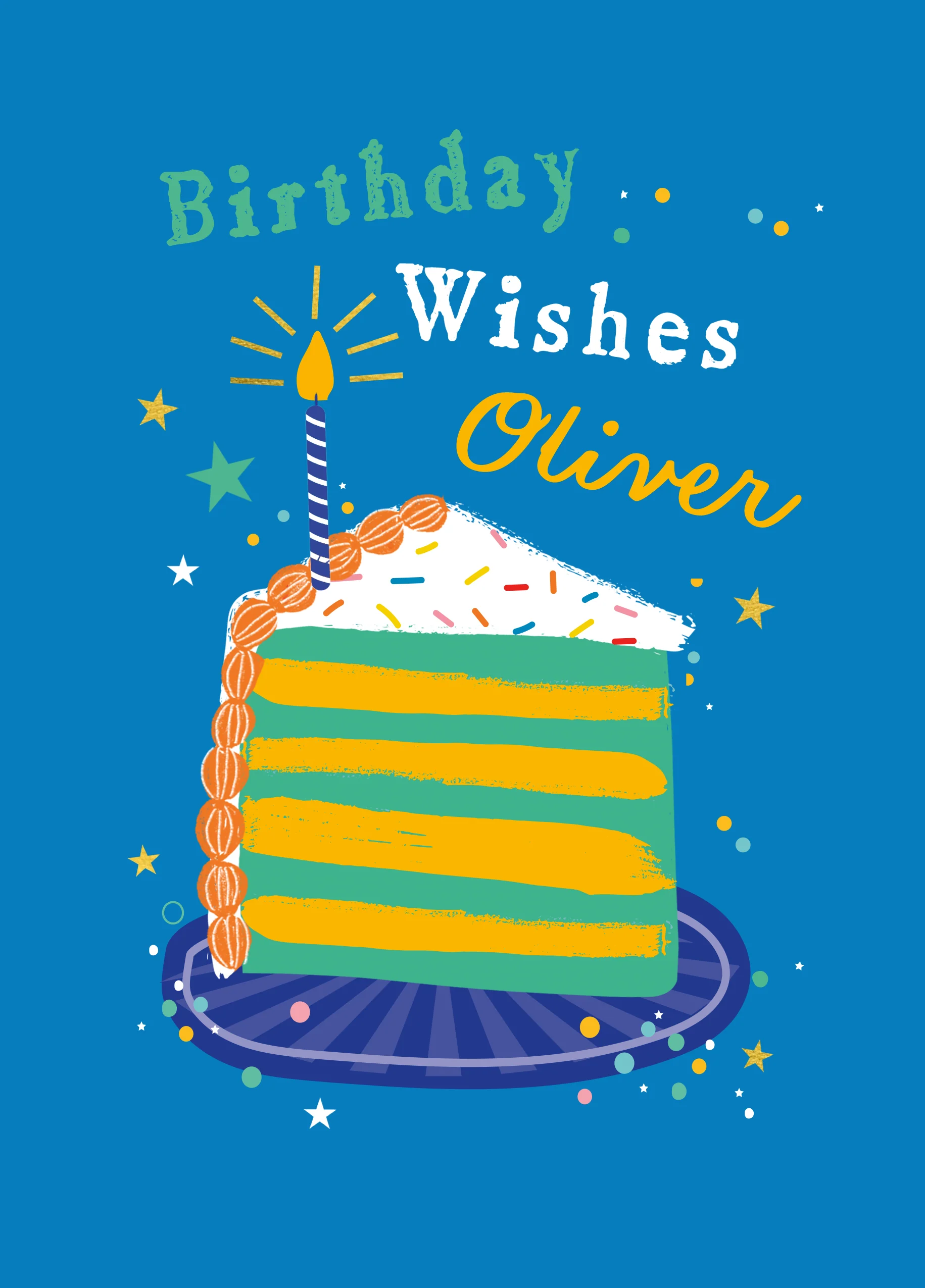 Personalised Colourful Slice of Cake Design Birthday Card
