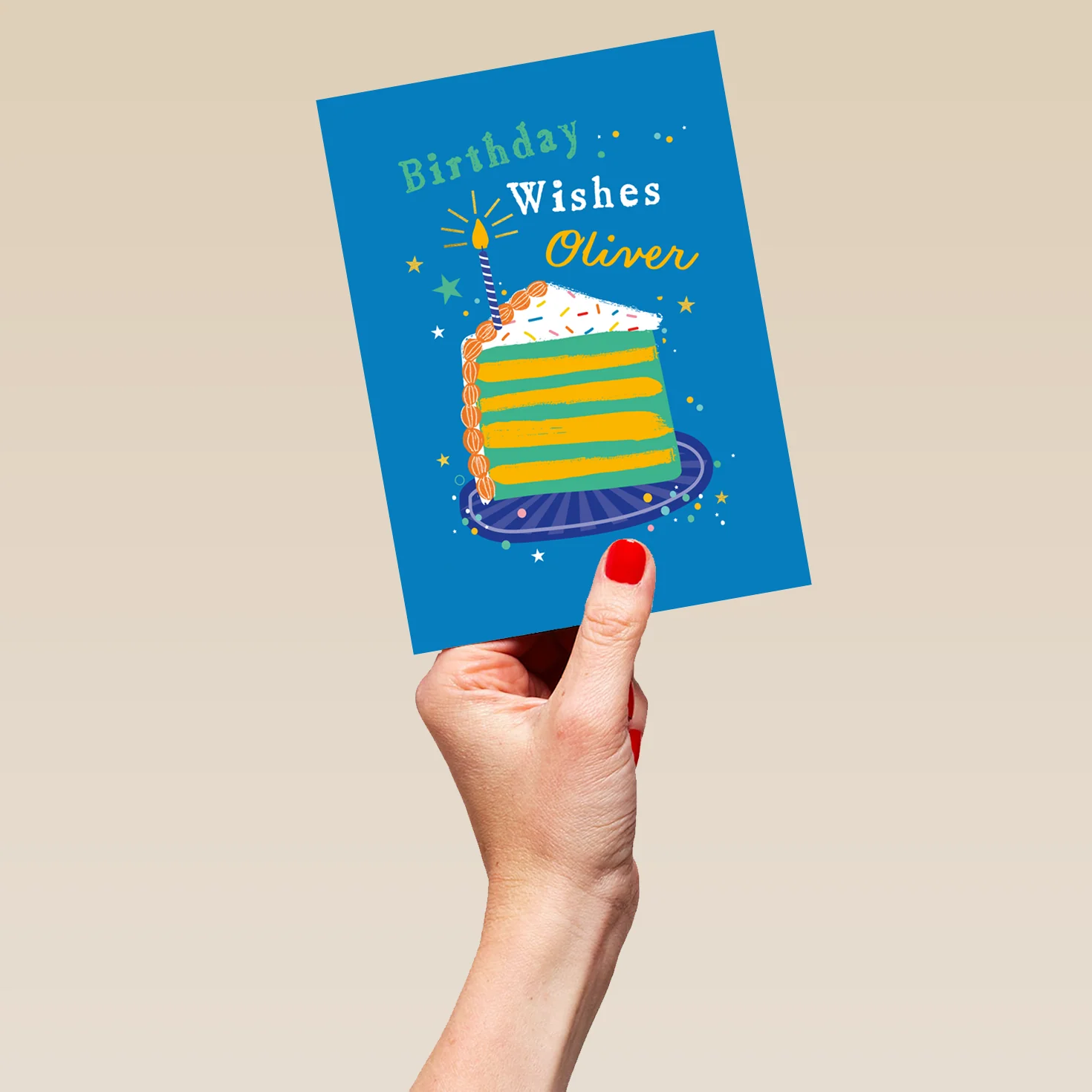 Personalised Colourful Slice of Cake Design Birthday Card - Image 5