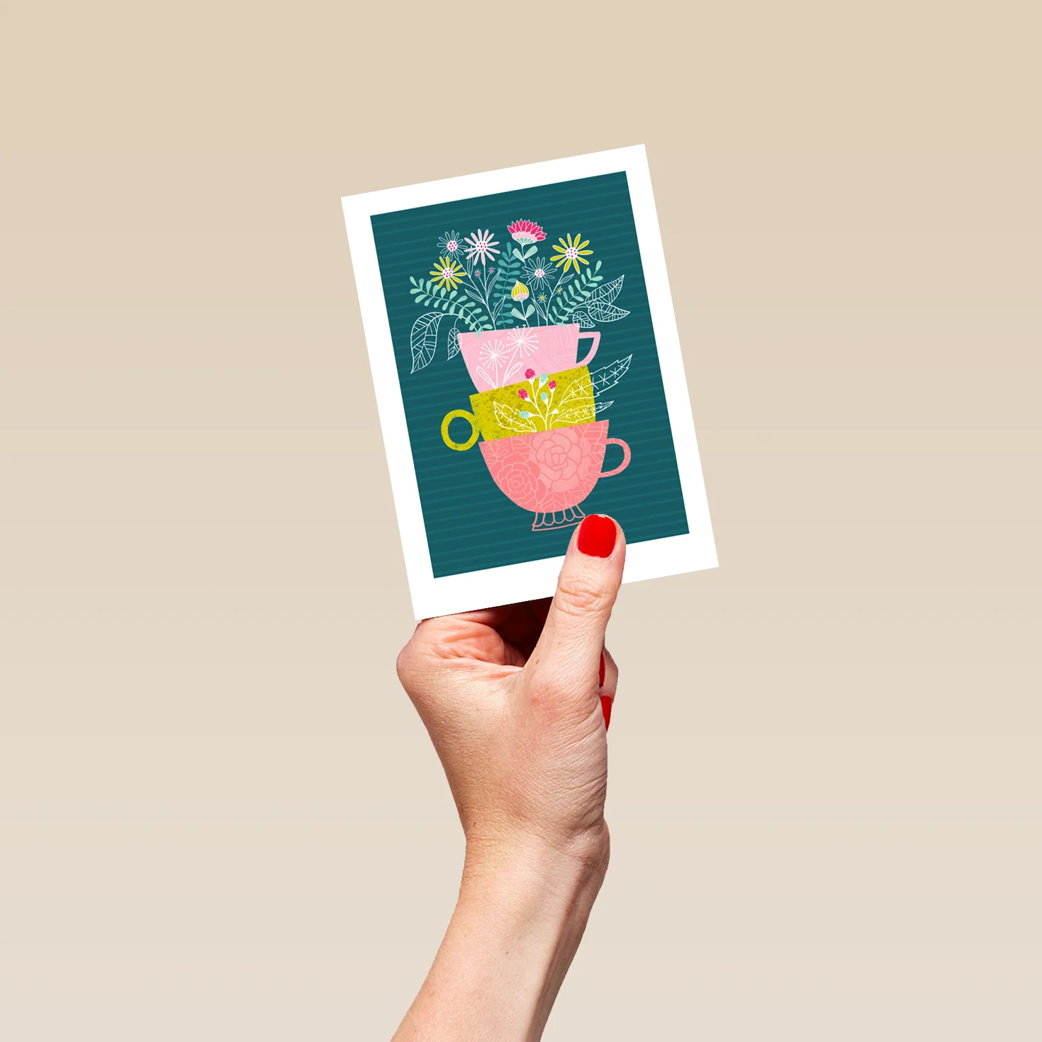 Personalised Colourful Tea and Coffee Cups Tower Card - Image 4