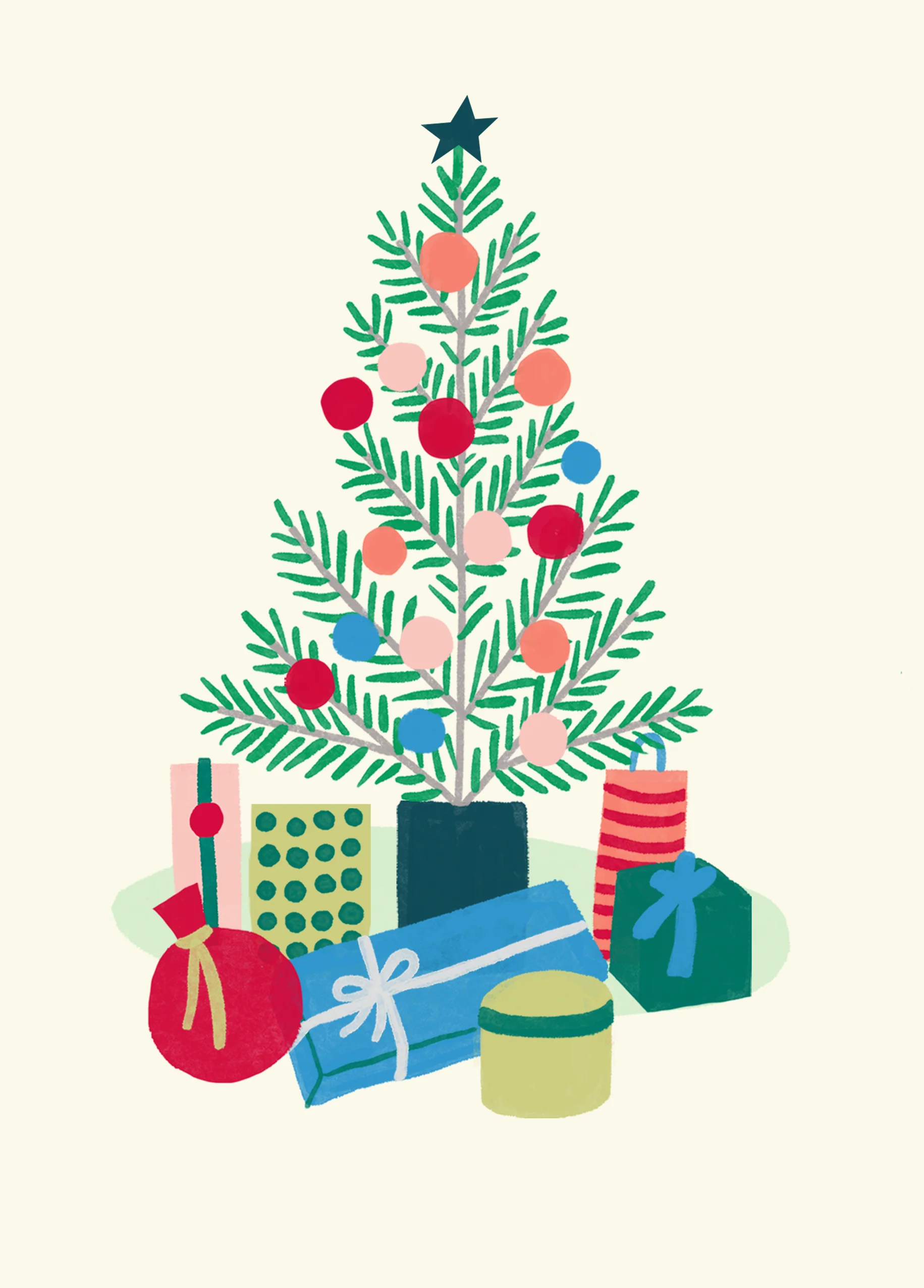 Personalised Contemporary Christmas tree & Gifts Christmas Card