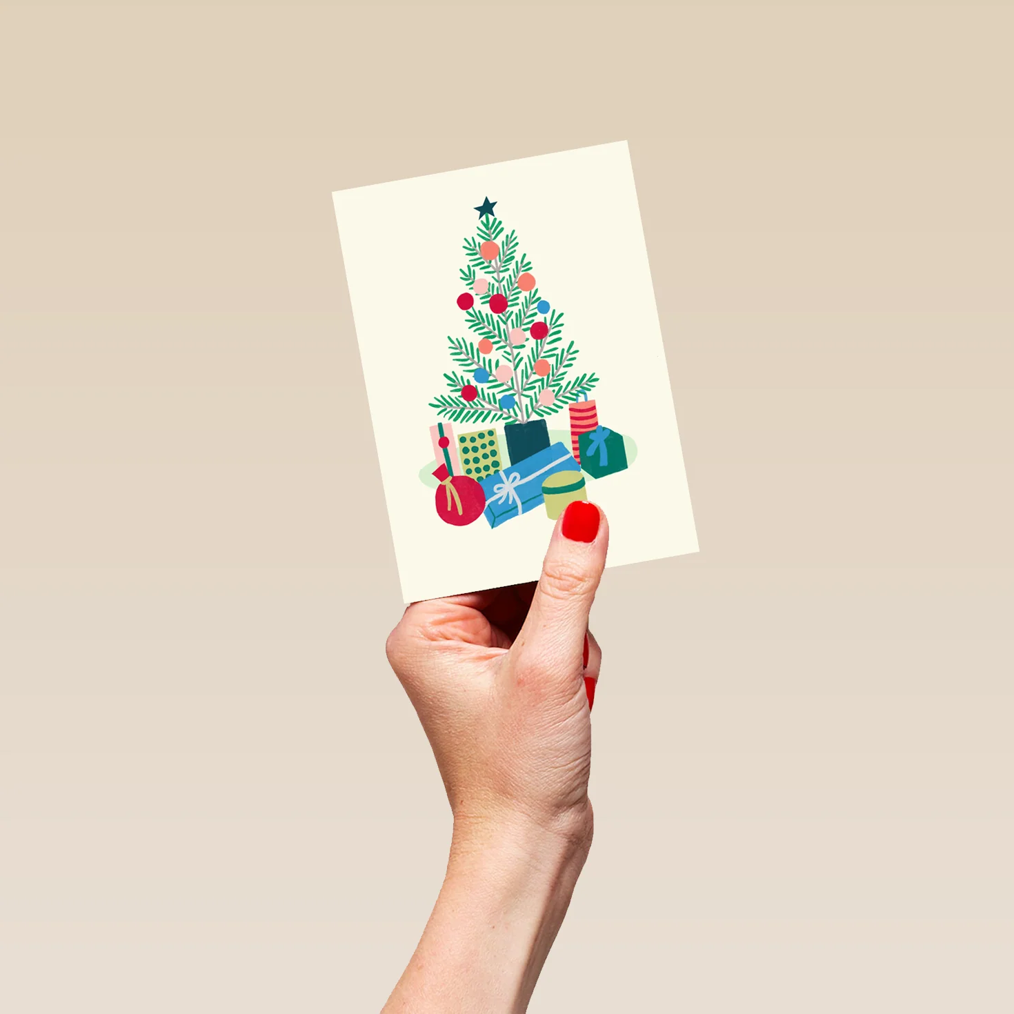 Personalised Contemporary Christmas tree & Gifts Christmas Card - Image 4