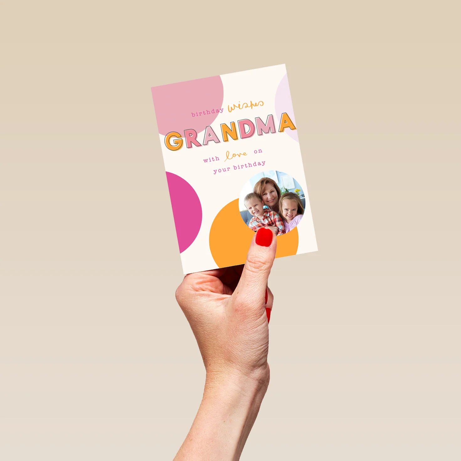 Personalised Contemporary Colourful Spots Photo Birthday Card For Grandma - Image 4