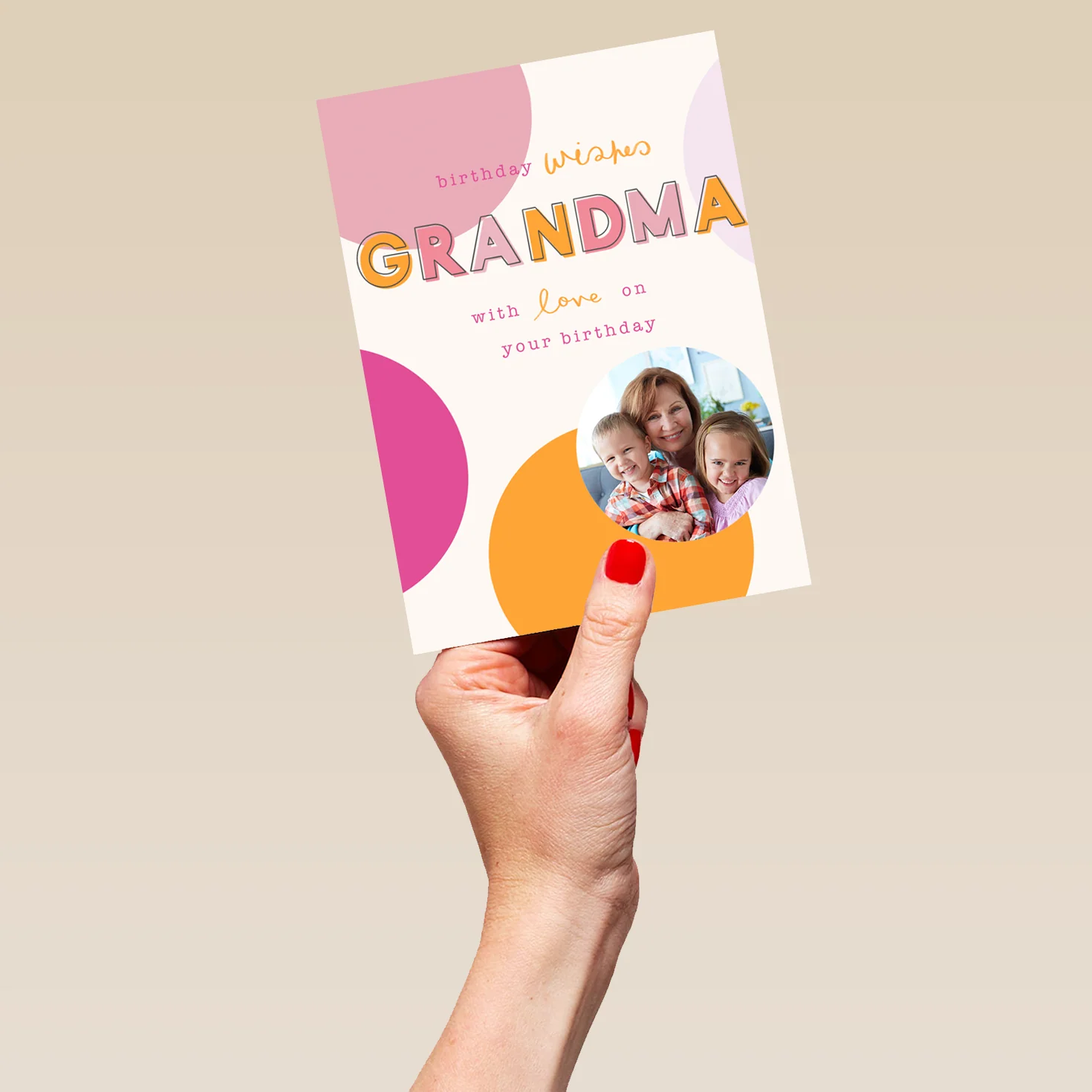 Personalised Contemporary Colourful Spots Photo Birthday Card For Grandma - Image 5