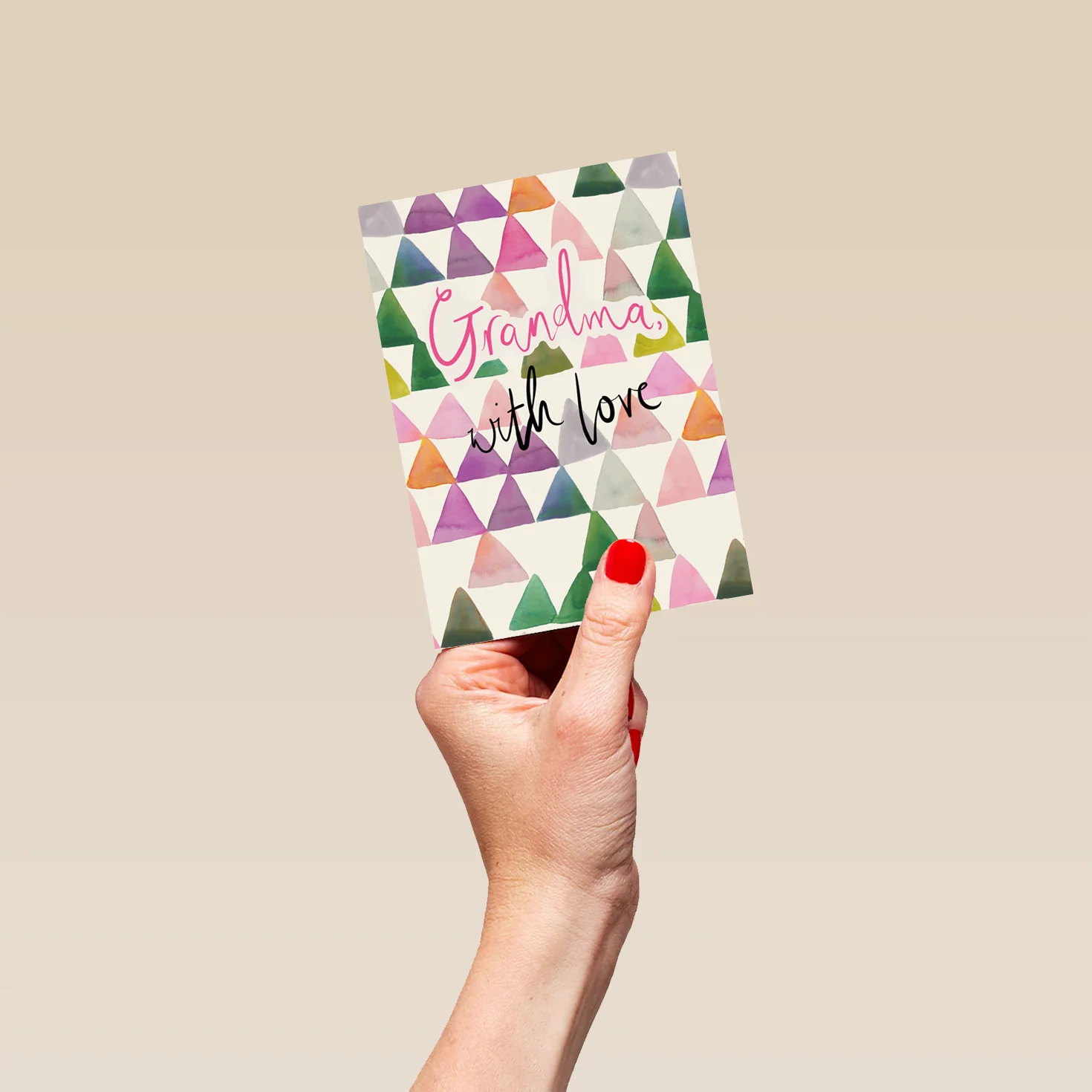 Personalised Contemporary Colourful Triangles Birthday Card For Grandma - Image 4