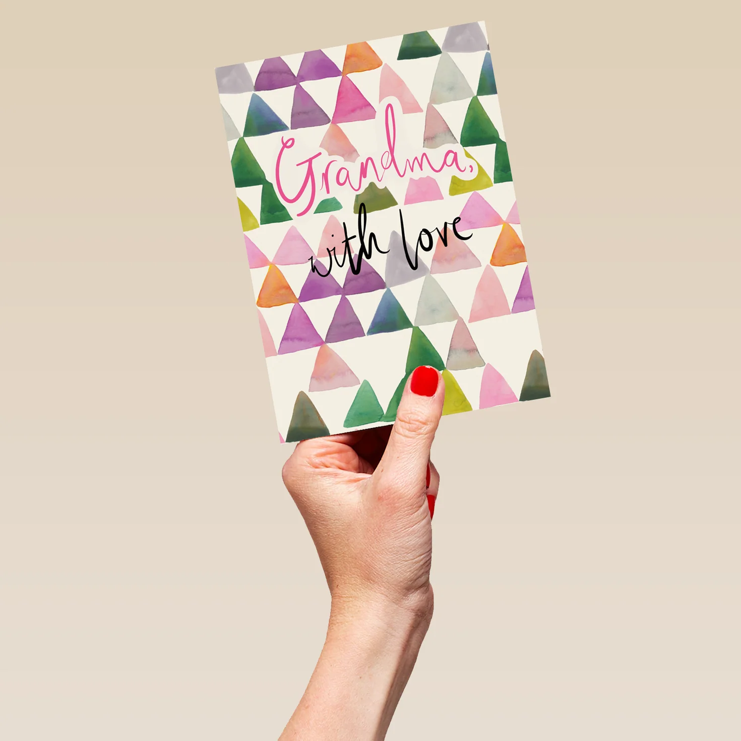 Personalised Contemporary Colourful Triangles Birthday Card For Grandma - Image 5
