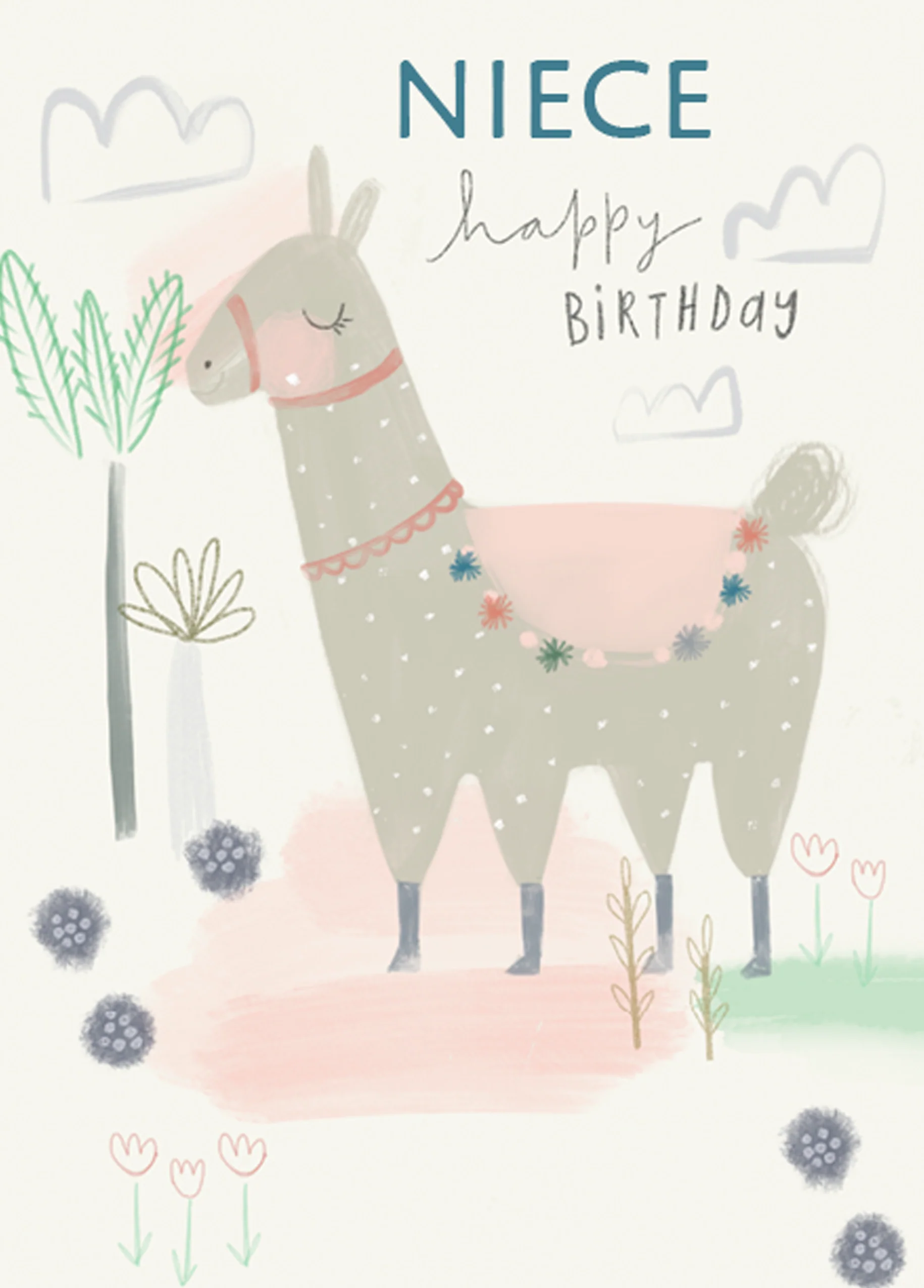 Personalised Contemporary Editable Llama Birthday Card For Niece