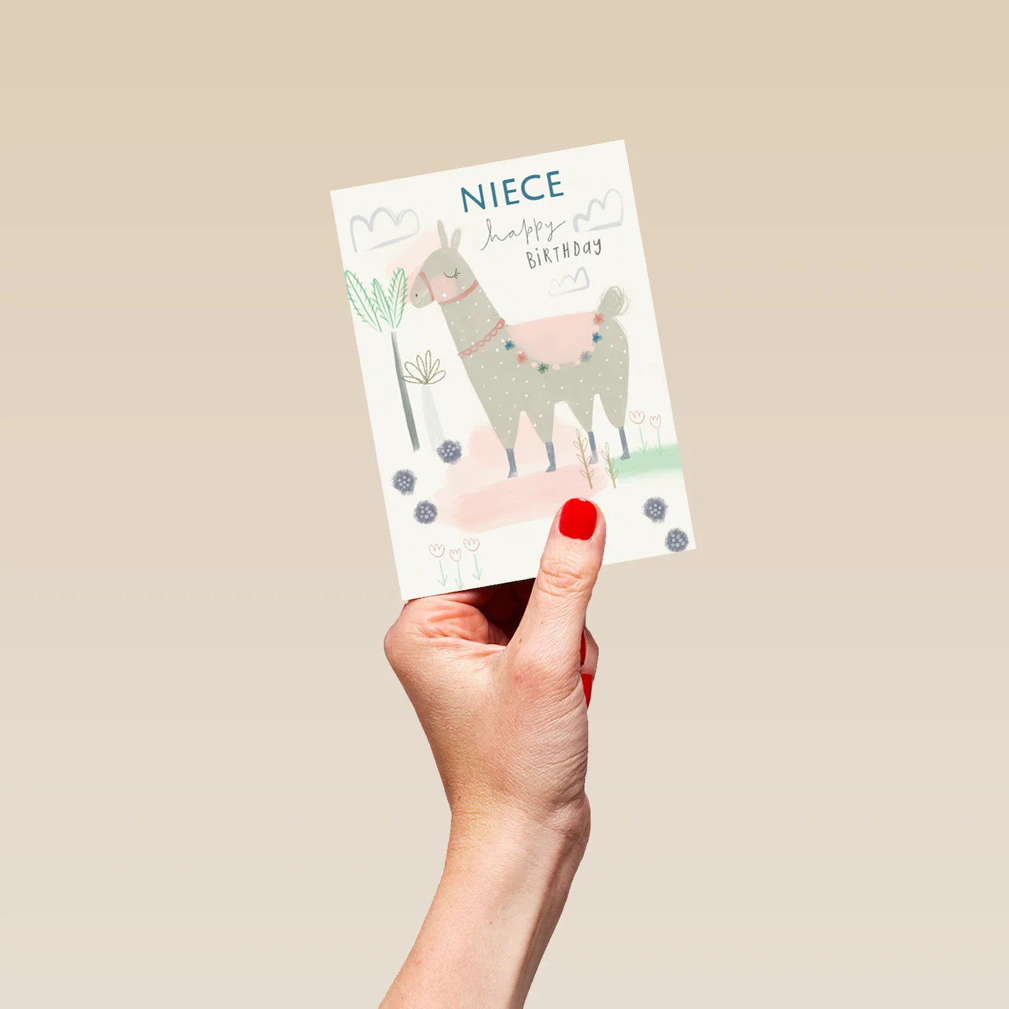 Personalised Contemporary Editable Llama Birthday Card For Niece - Image 4