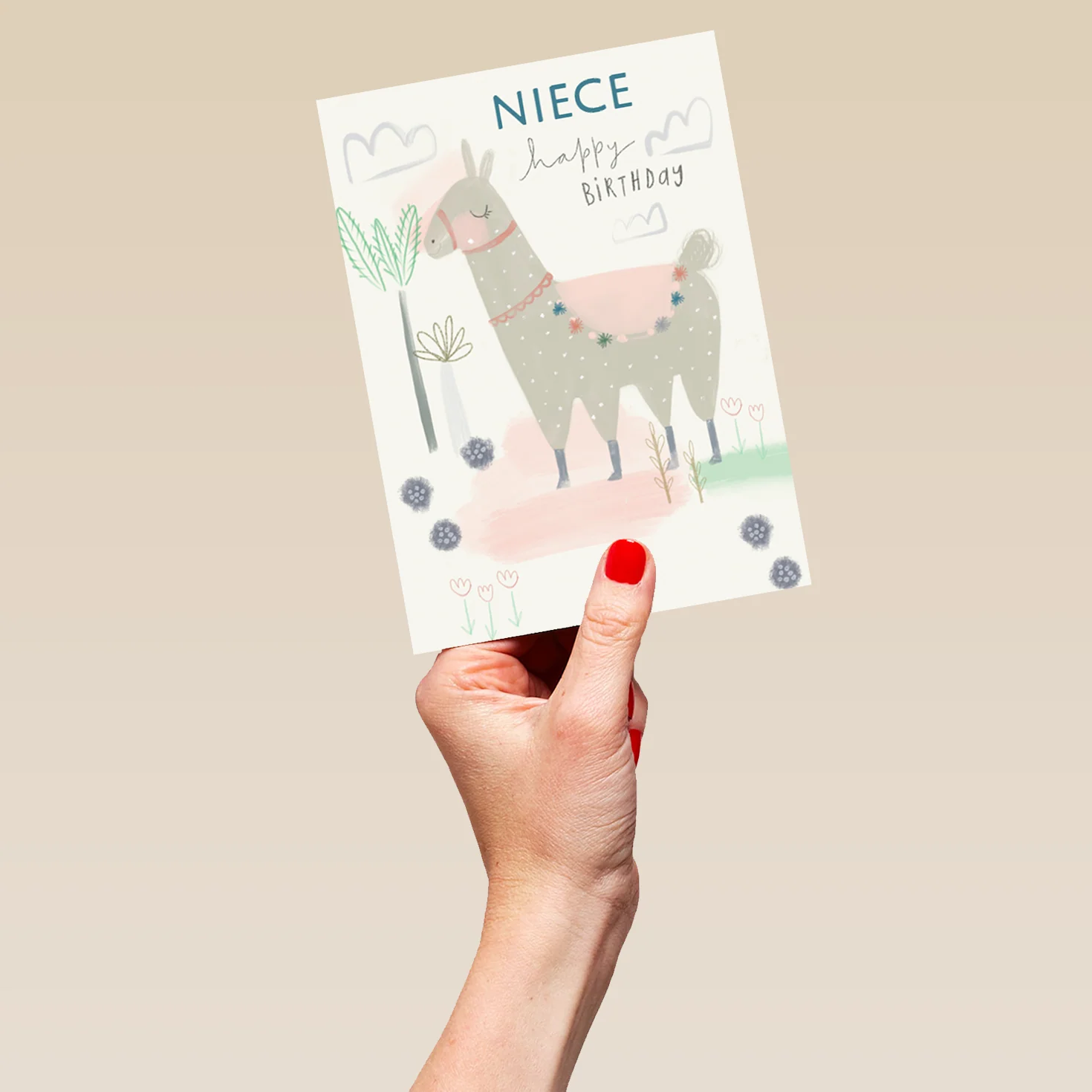 Personalised Contemporary Editable Llama Birthday Card For Niece - Image 5