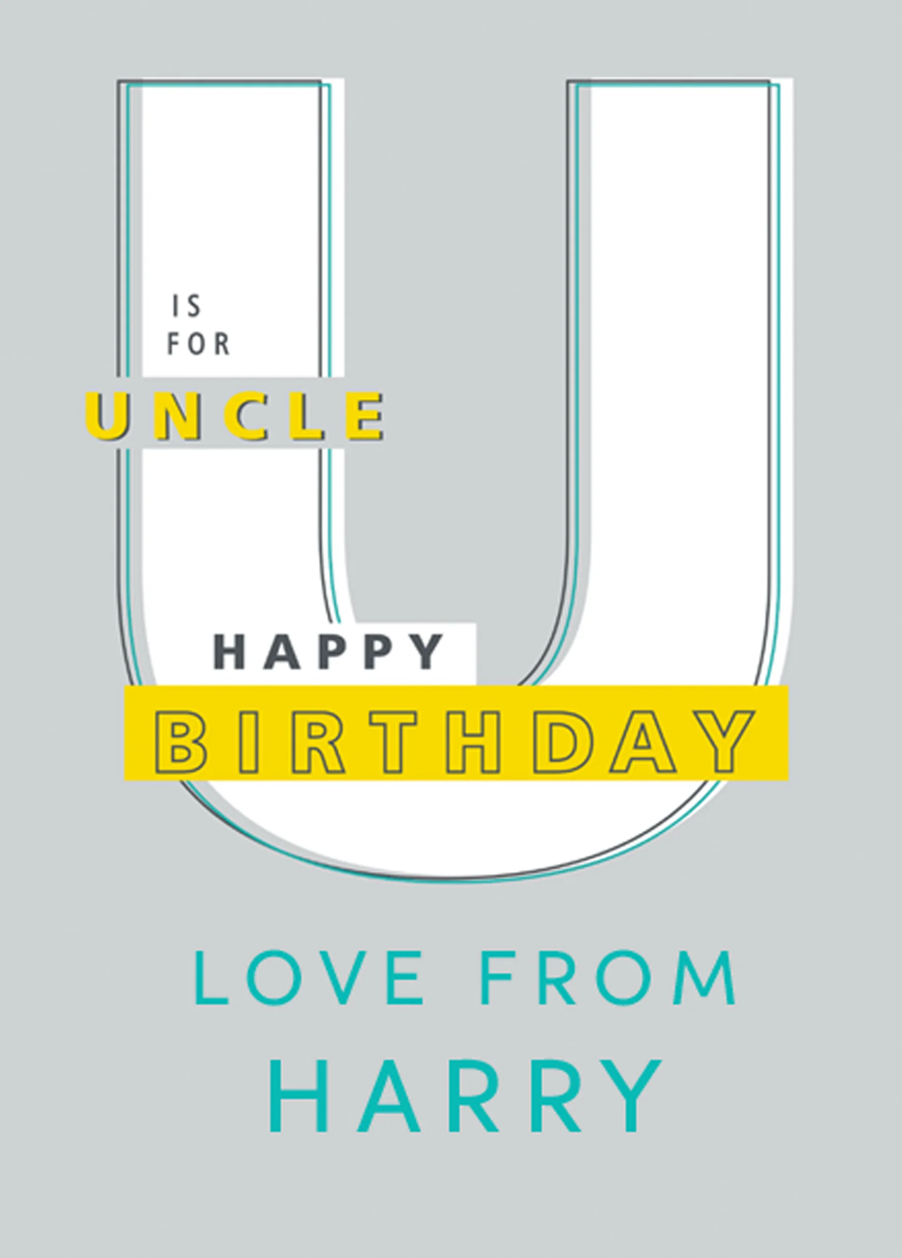 Personalised Contemporary Letter U Birthday Card For Uncle