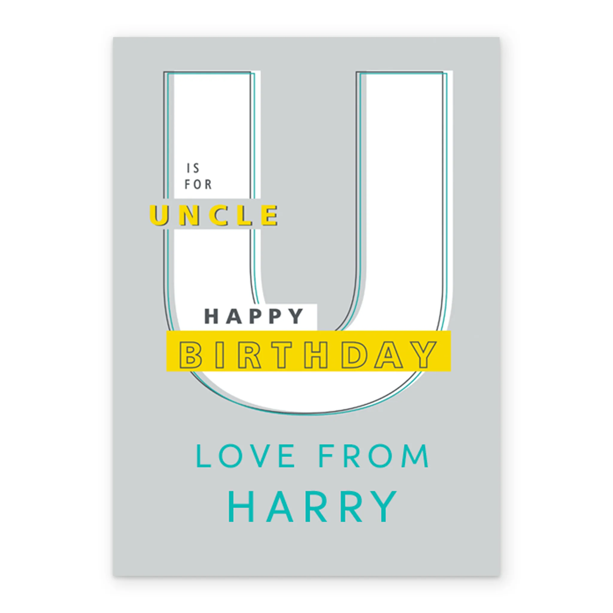 Personalised Contemporary Letter U Birthday Card For Uncle - Image 2