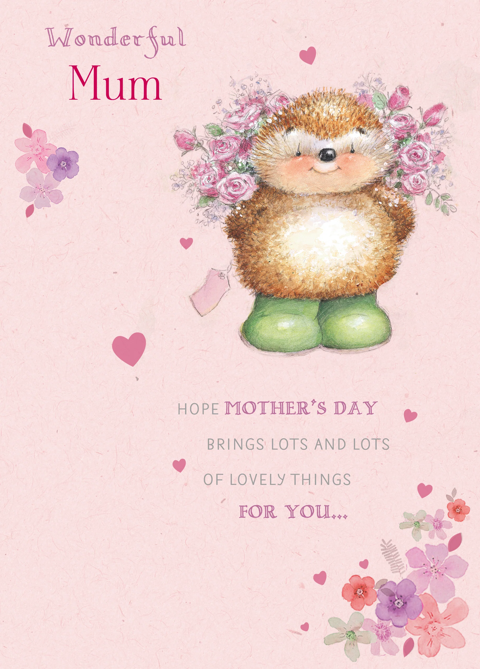 Personalised Country Companions Hedgehog Flowers Mother's Day Card For Mum