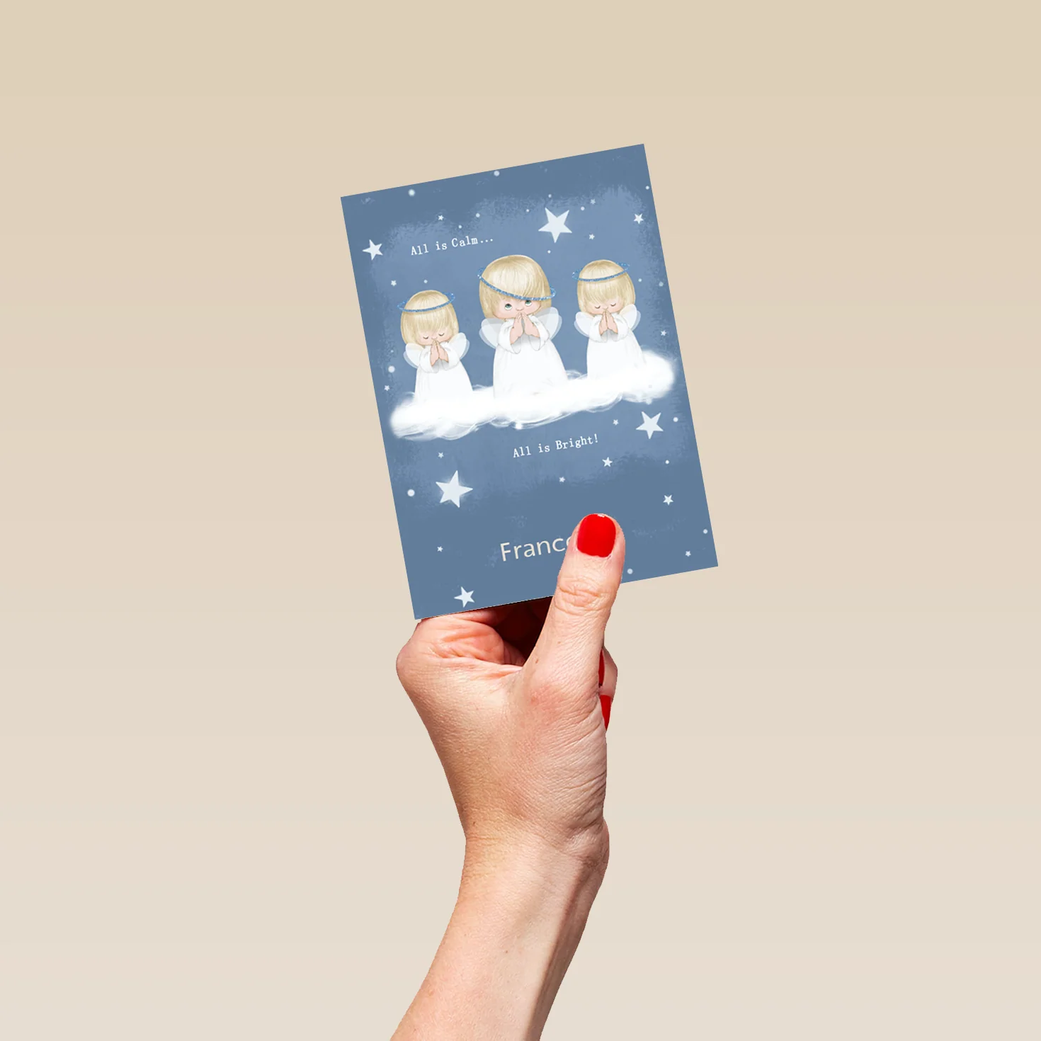 Personalised Cute Angels Starry Night Christmas Card - Image 4
