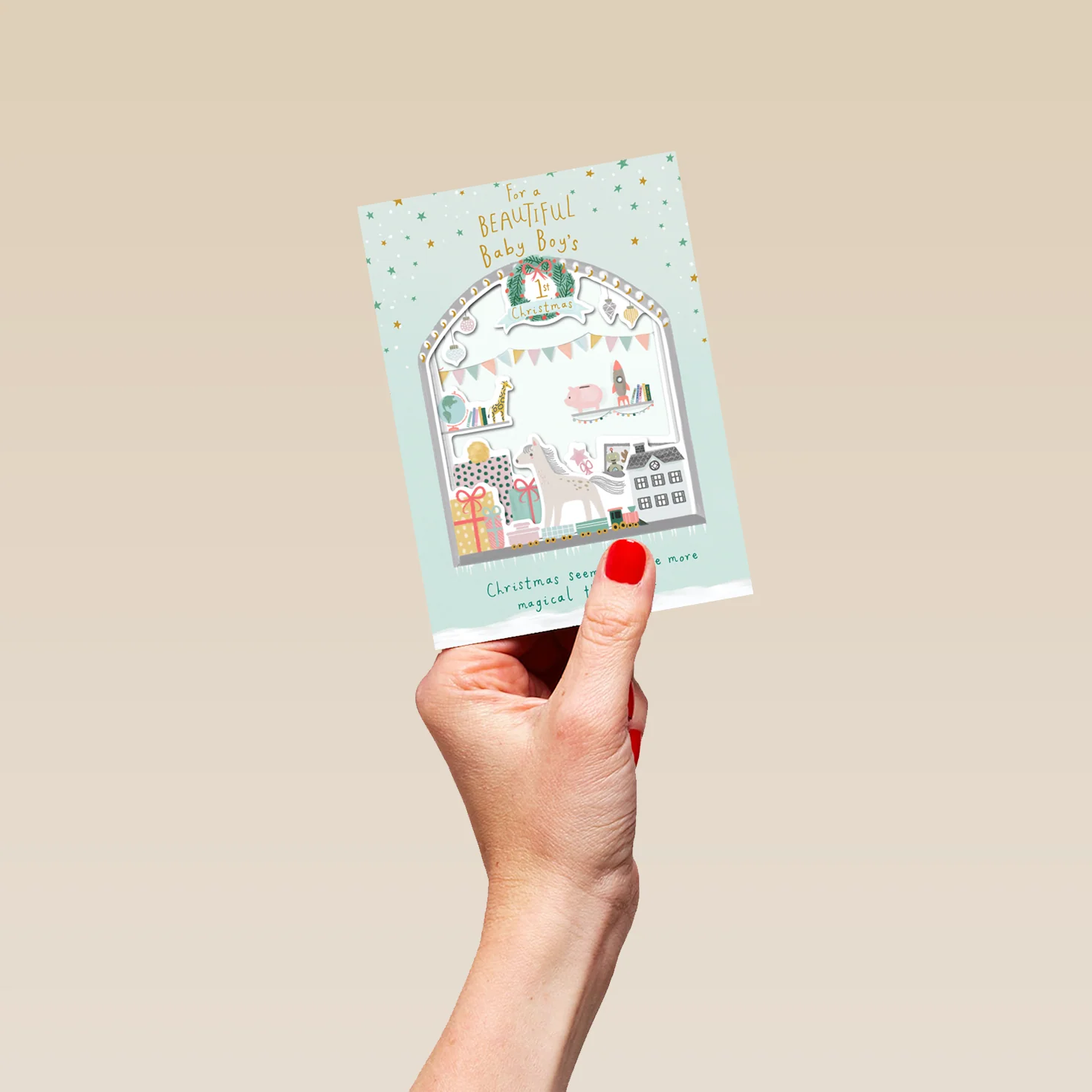 Personalised Cute Baby Boy's 1st Christmas Nursery Toys Card - Image 4