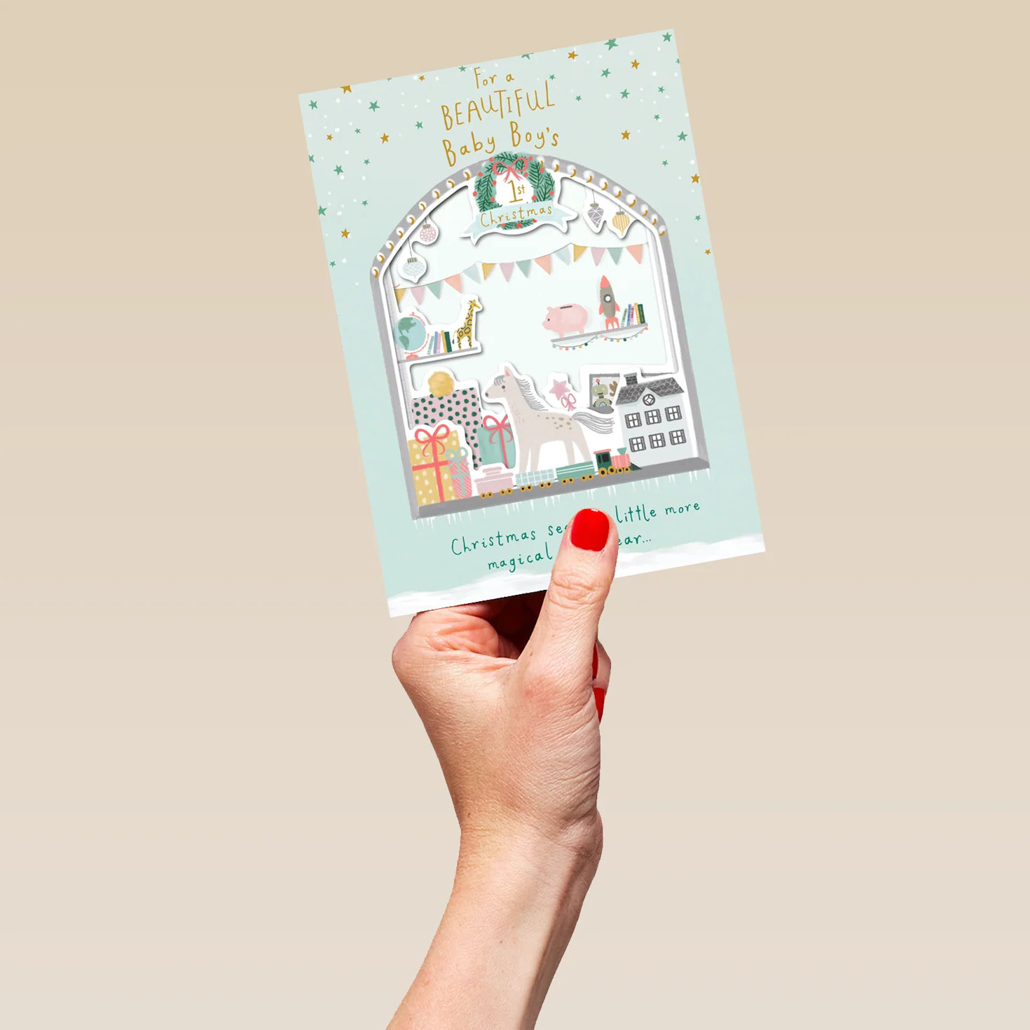 Personalised Cute Baby Boy's 1st Christmas Nursery Toys Card - Image 5