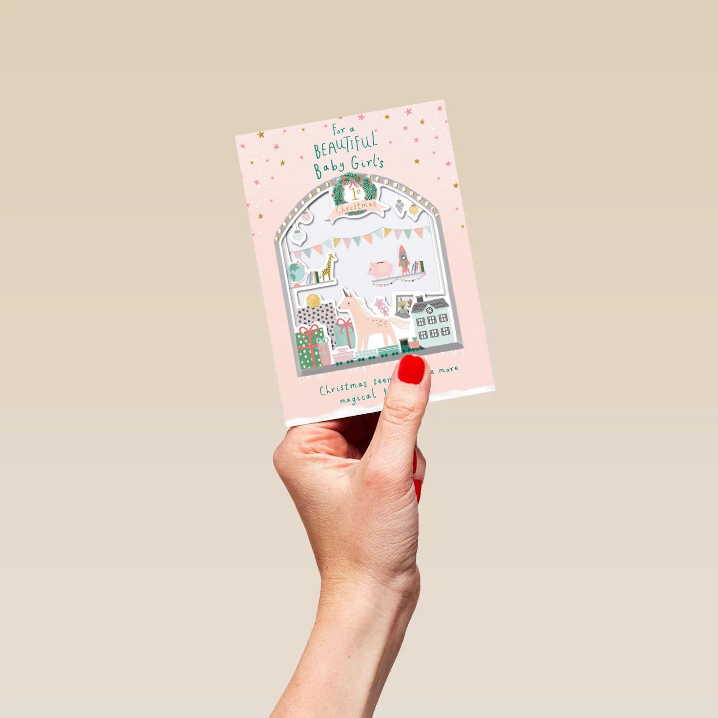 Personalised Cute Baby Girl's 1st Christmas Nursery Toys Card - Image 4