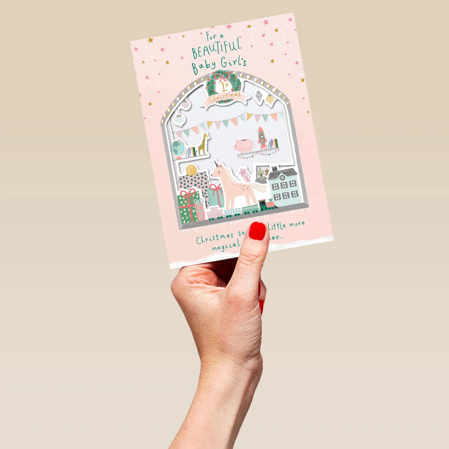 Personalised Cute Baby Girl's 1st Christmas Nursery Toys Card - Image 5