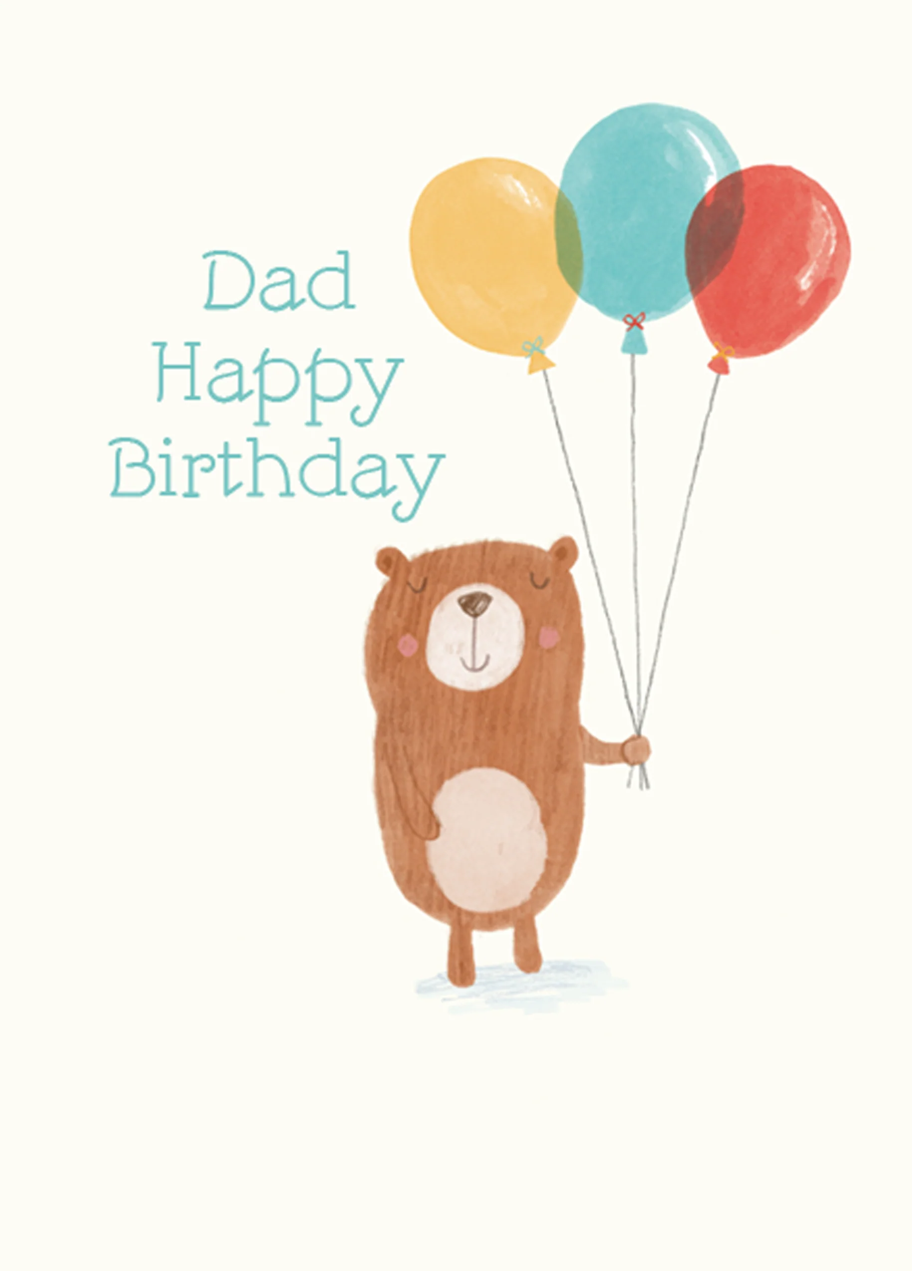 Personalised Cute Bear And Balloons Birthday Card For Dad