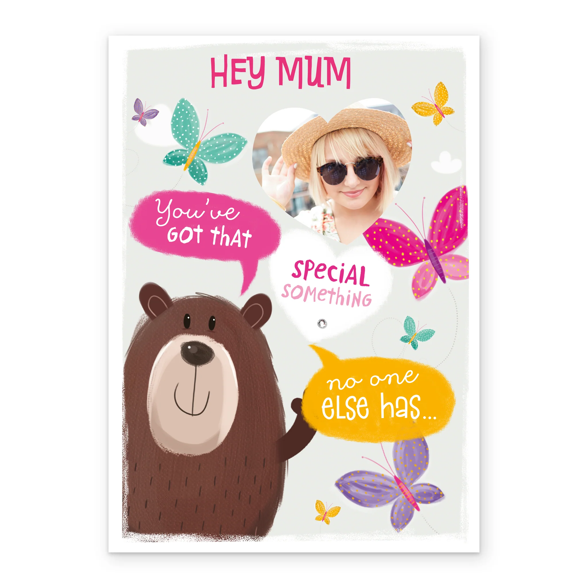 Personalised Cute Bear & Butterflies Heart Mother's Day Photo Upload Card For Mum - Image 2