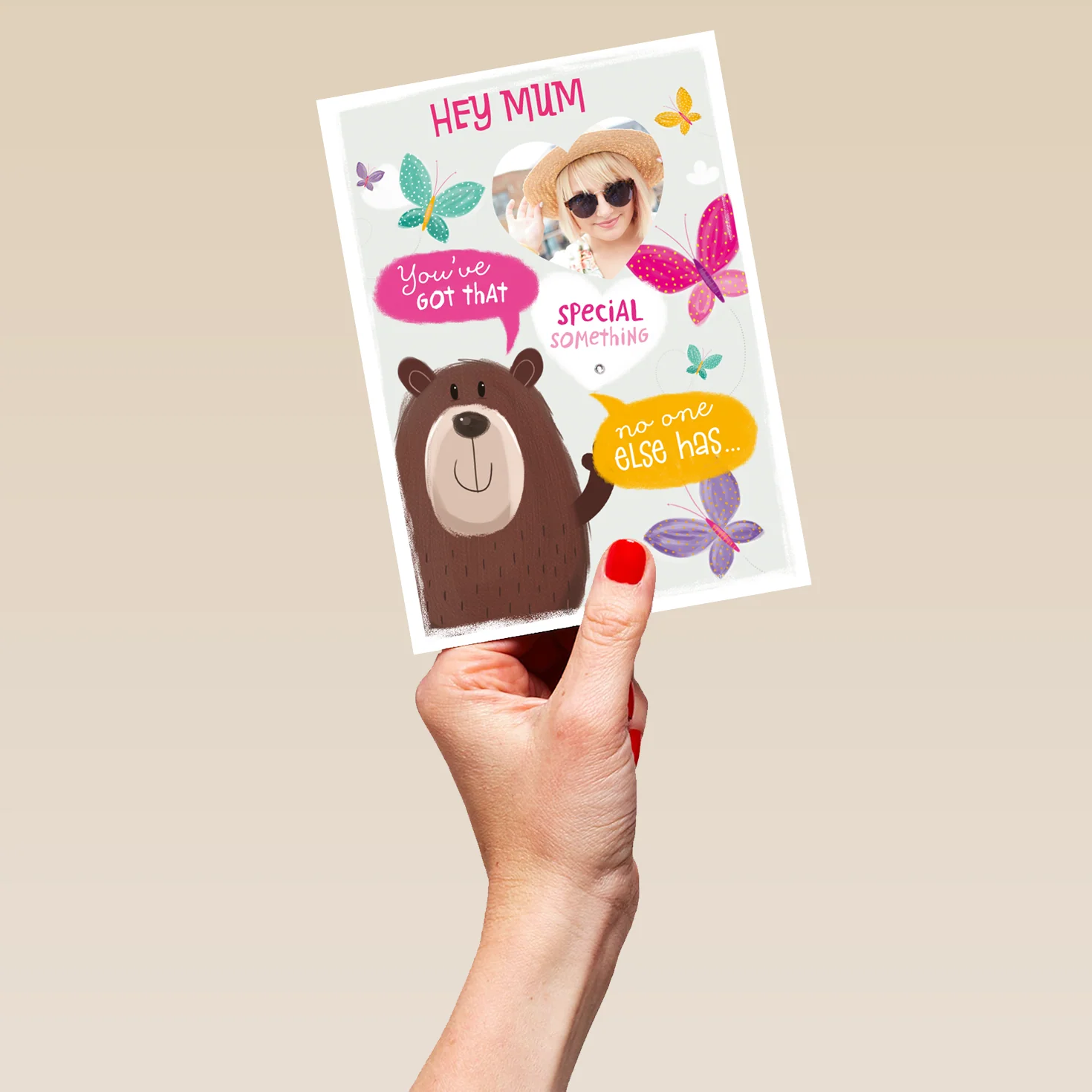 Personalised Cute Bear & Butterflies Heart Mother's Day Photo Upload Card For Mum - Image 5