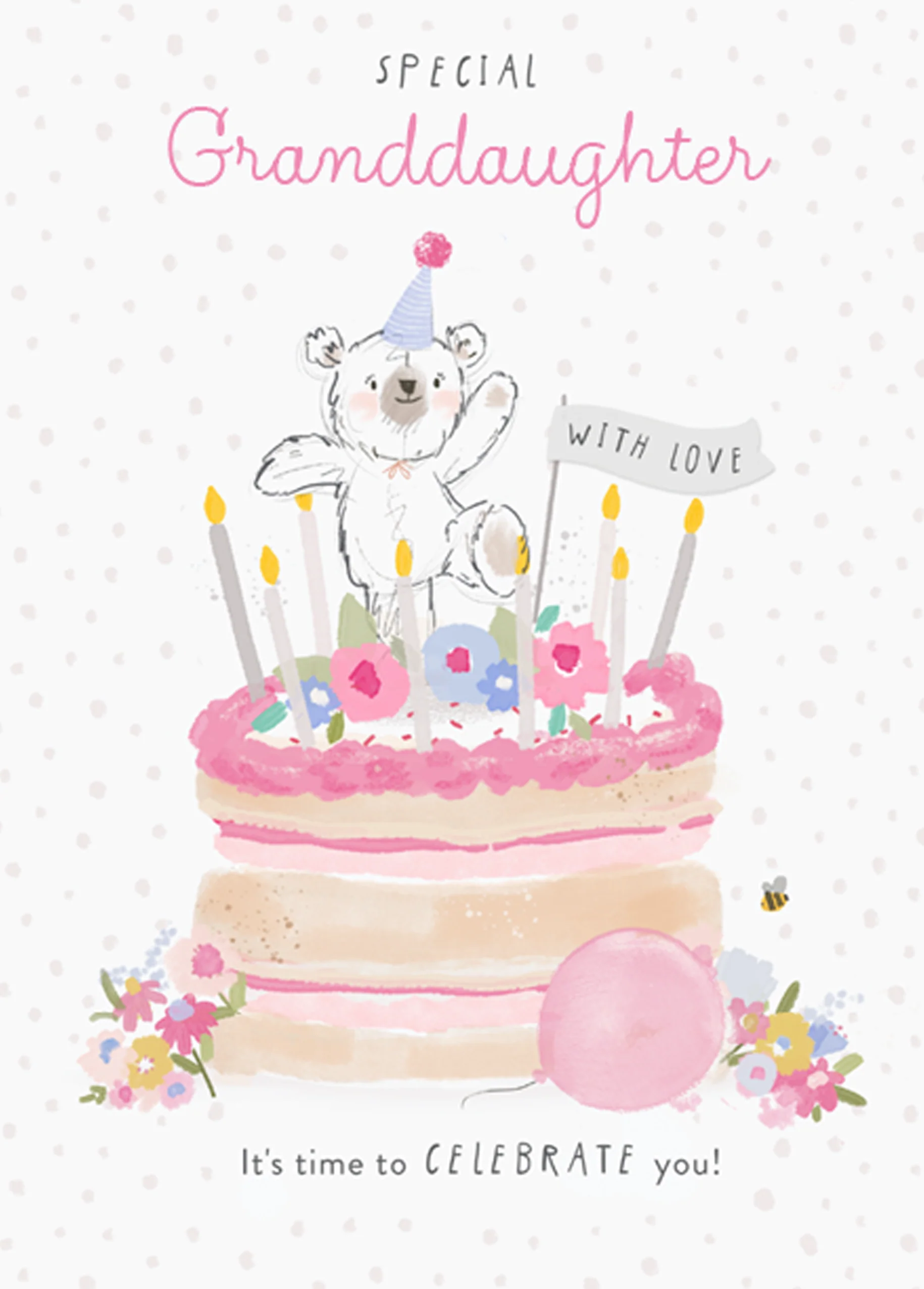 Personalised Cute Bear Cake Birthday Card For Granddaughter