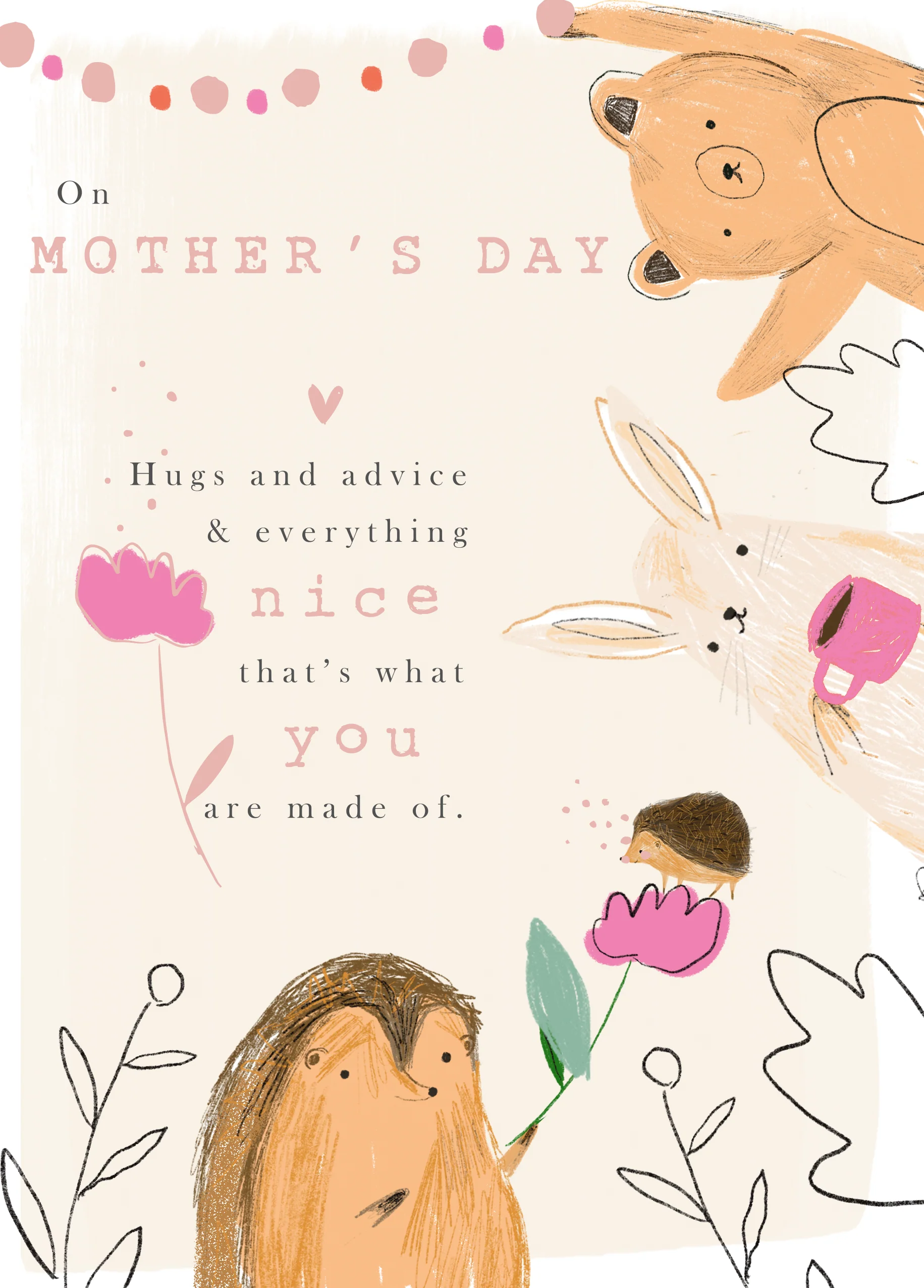 Personalised Cute Bear & Hedgehogs Mother's Day Card