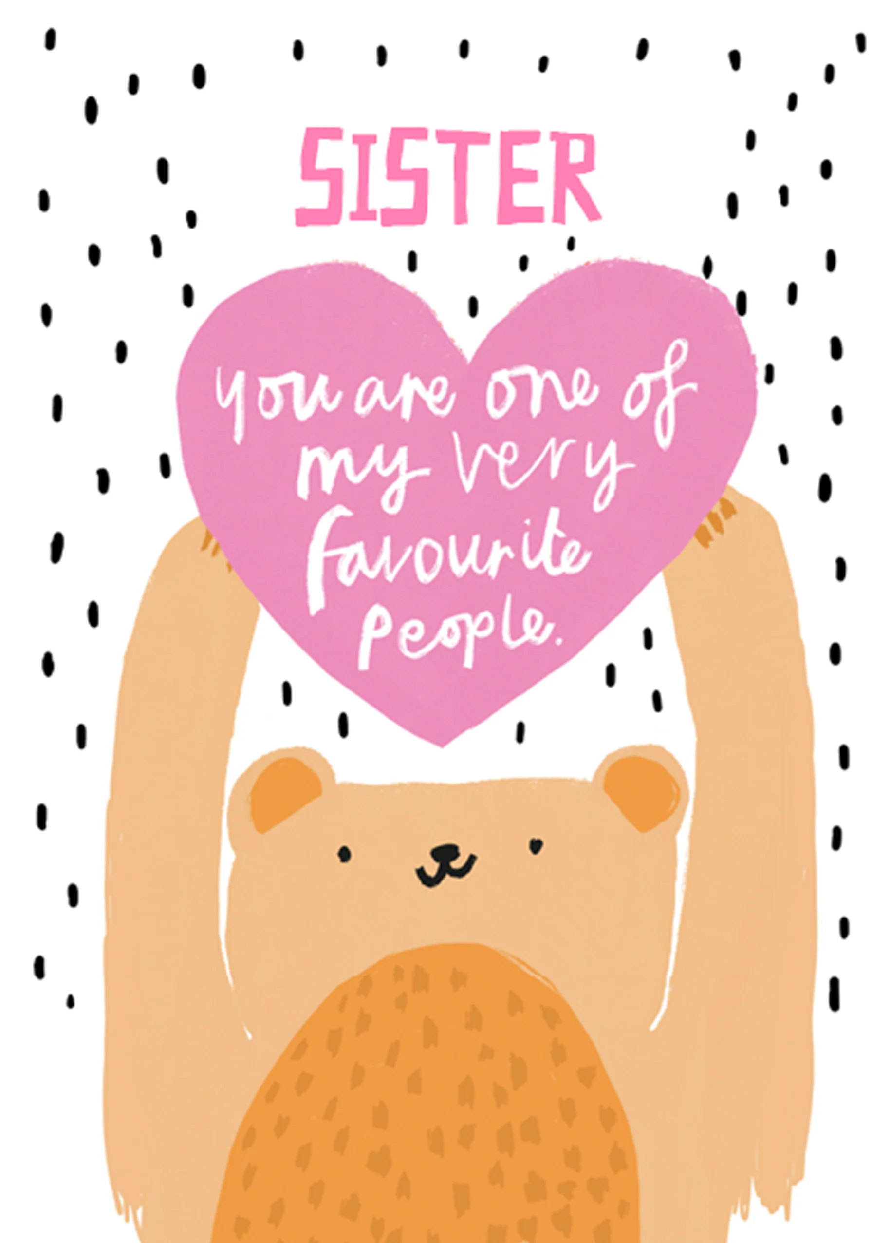 Personalised Cute Bear Love Heart Card For Sister