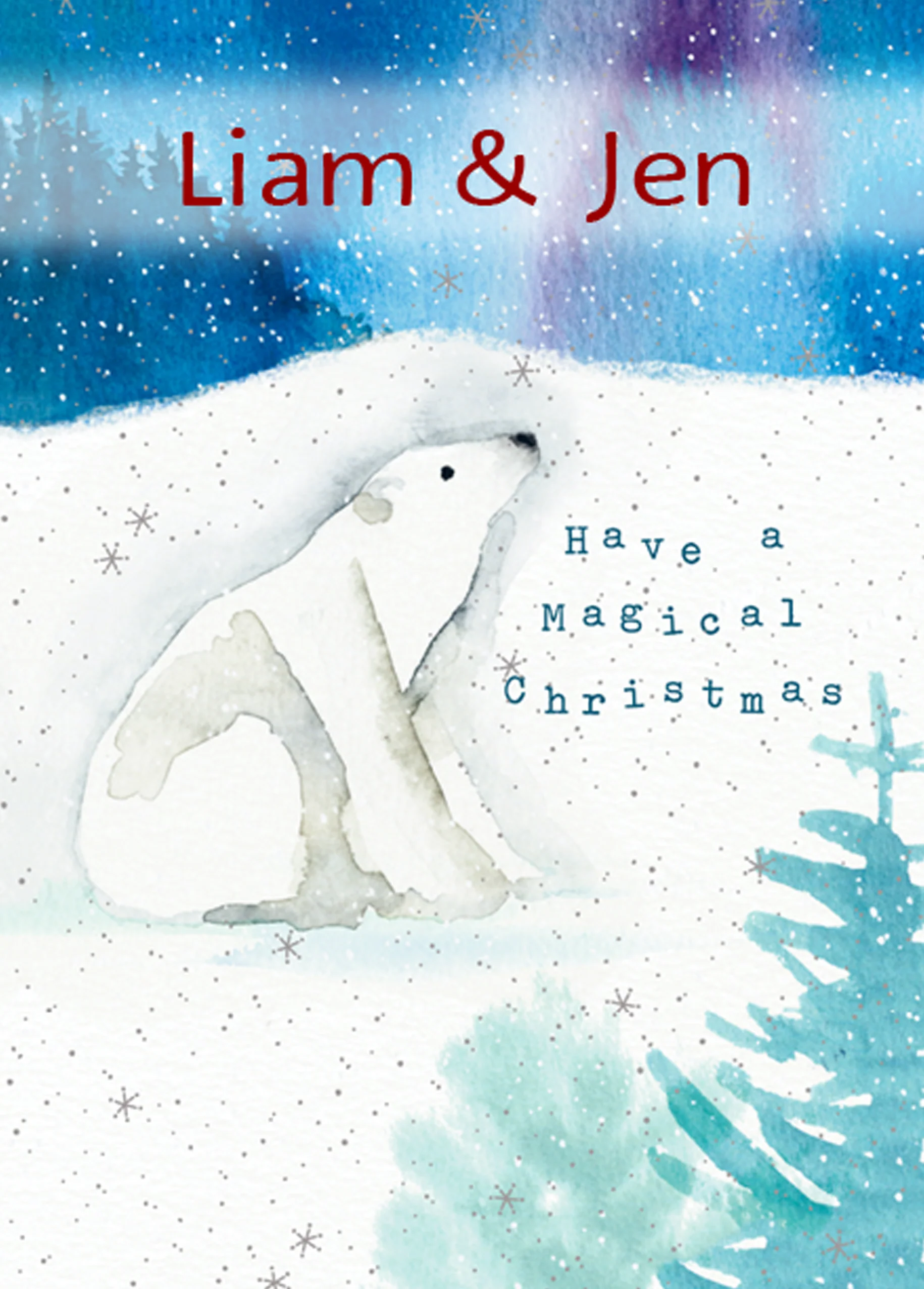 Personalised Cute Bear Snowy Winter Night Christmas Card