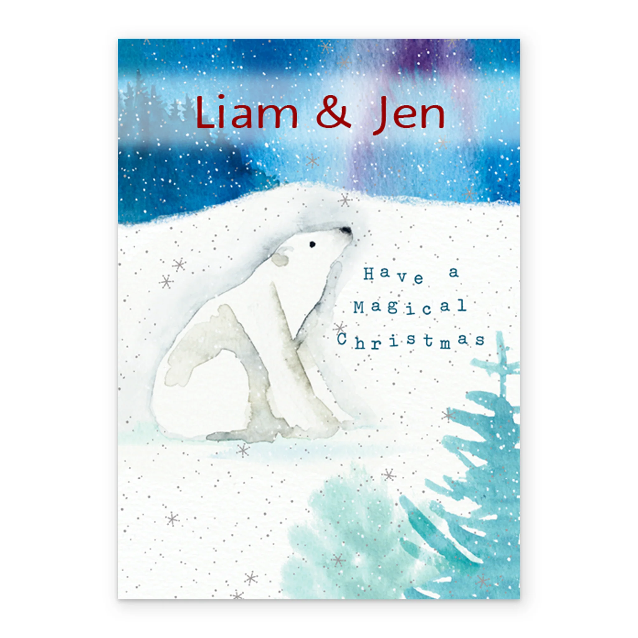 Personalised Cute Bear Snowy Winter Night Christmas Card - Image 2