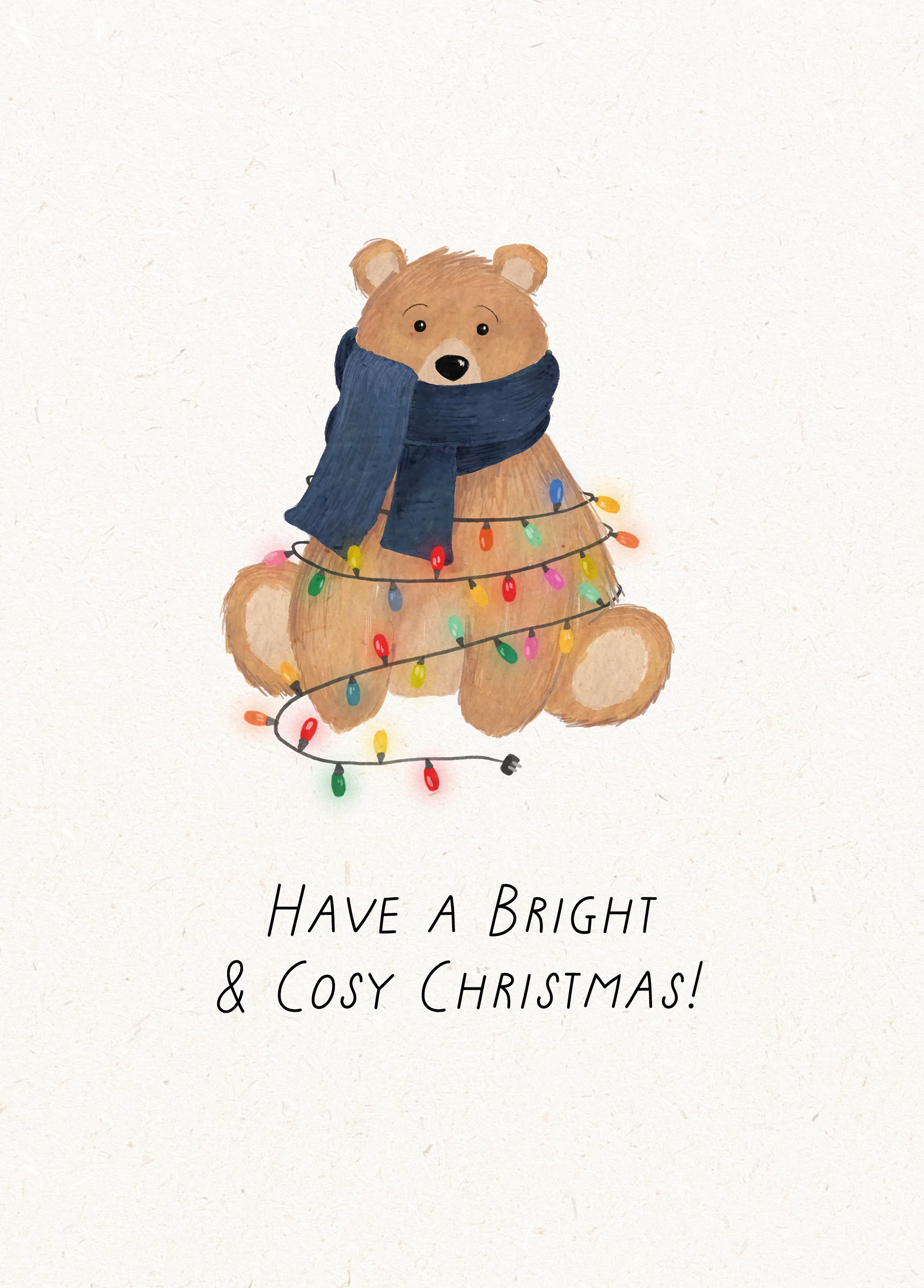 Personalised Cute Bears in Scarf & Lights Christmas Card