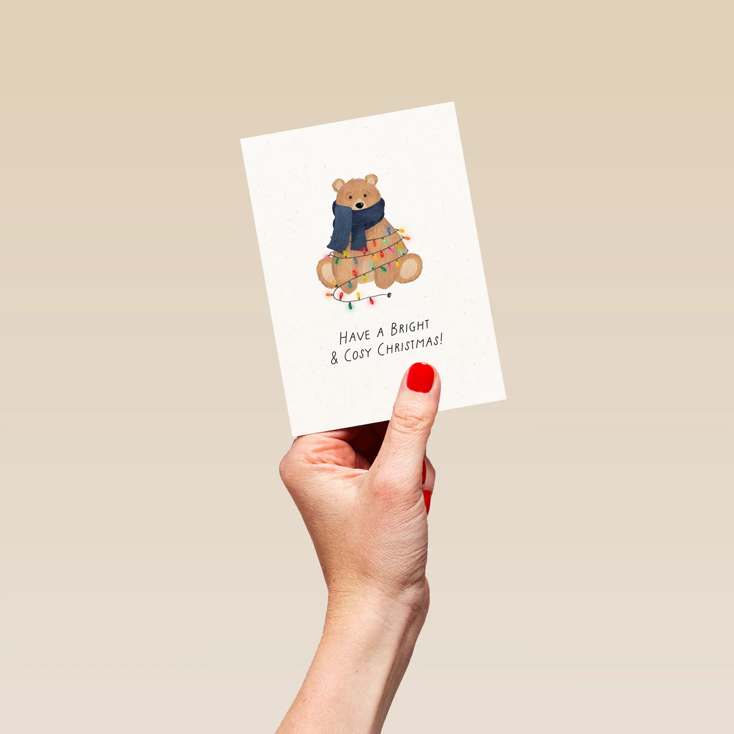 Personalised Cute Bears in Scarf & Lights Christmas Card - Image 4