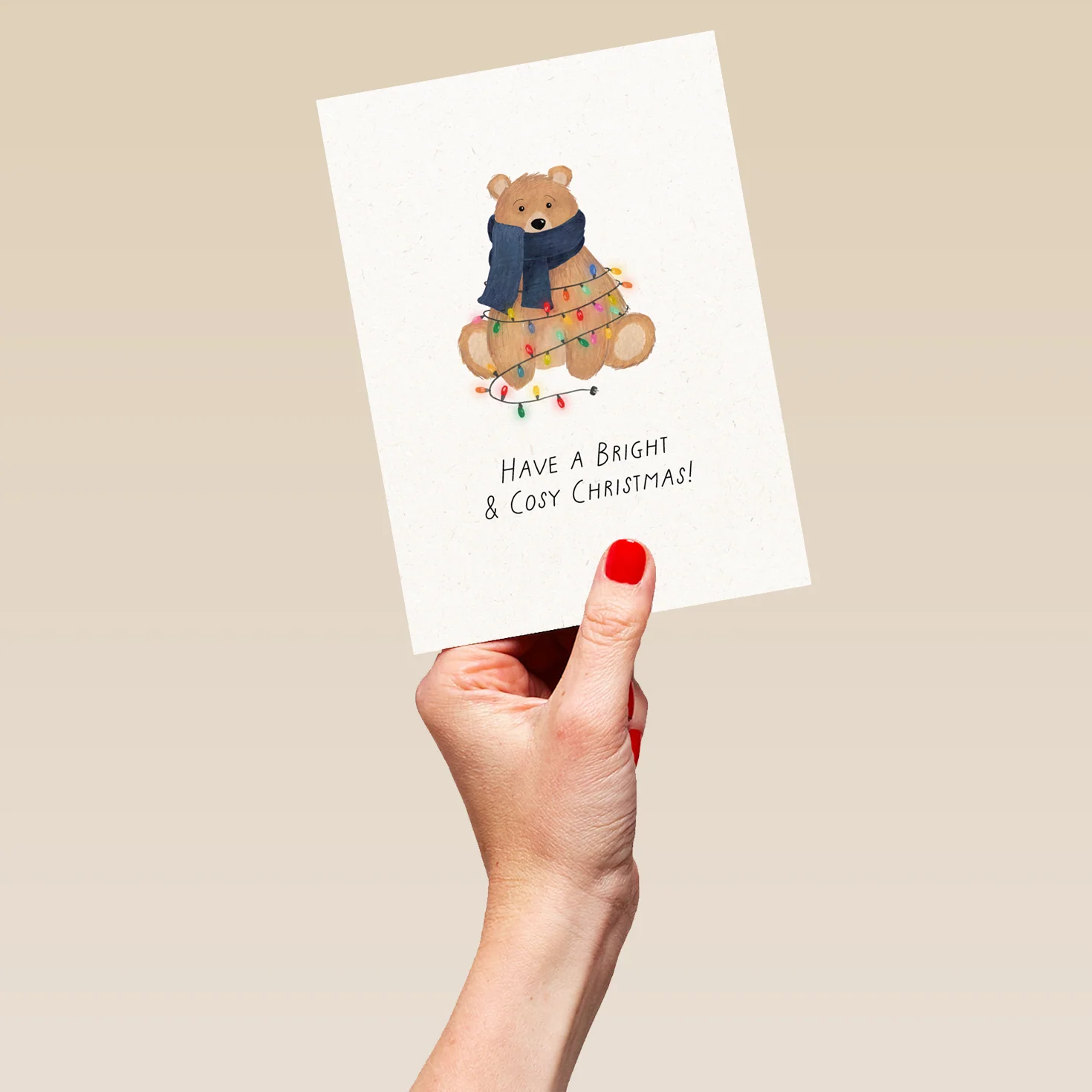 Personalised Cute Bears in Scarf & Lights Christmas Card - Image 5