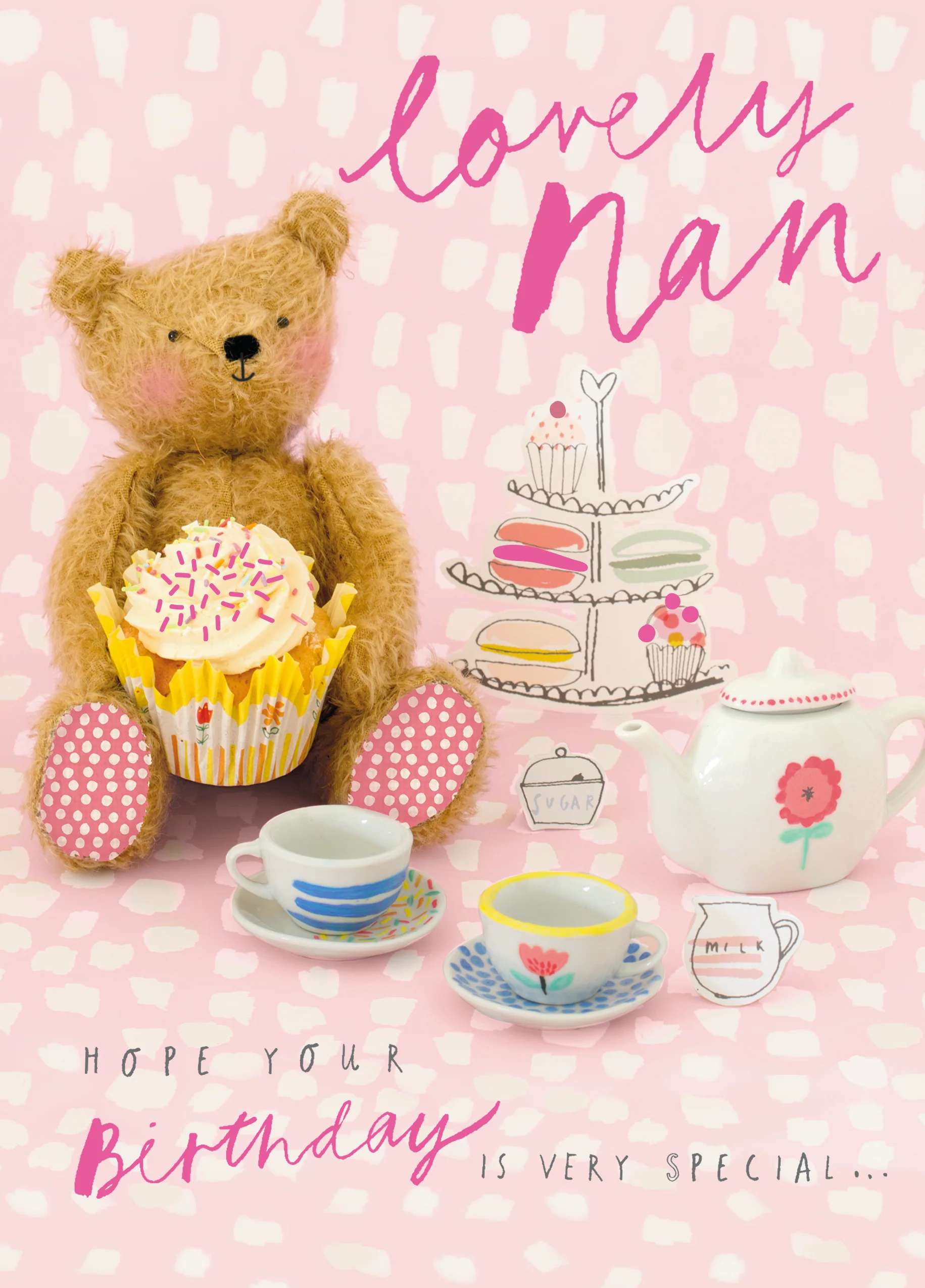 Personalised Cute Bears Tea Party Birthday Card For Nan