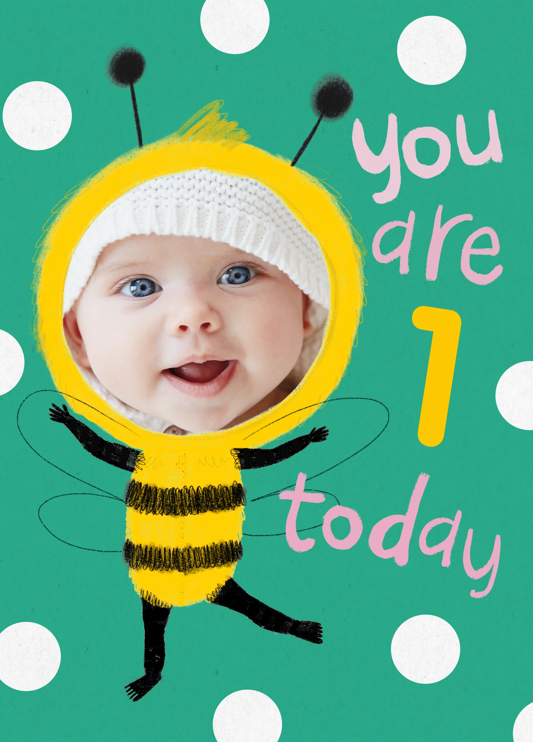 Personalised Cute Bee 1st Birthday Photo Upload Card