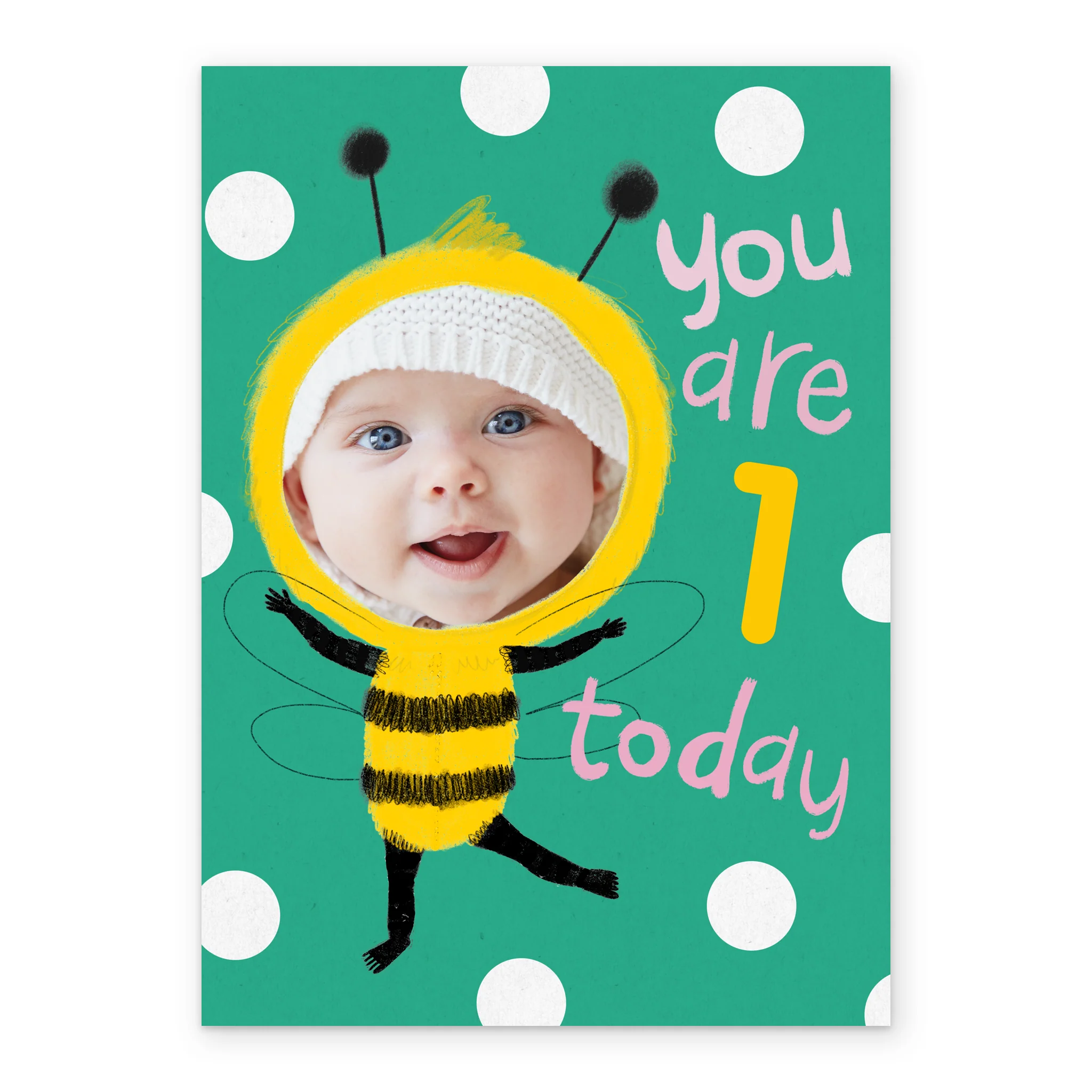 Personalised Cute Bee 1st Birthday Photo Upload Card - Image 2