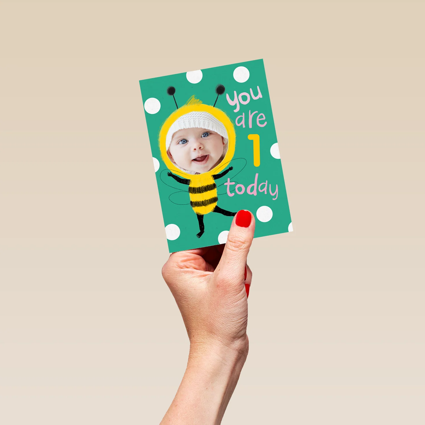 Personalised Cute Bee 1st Birthday Photo Upload Card - Image 4