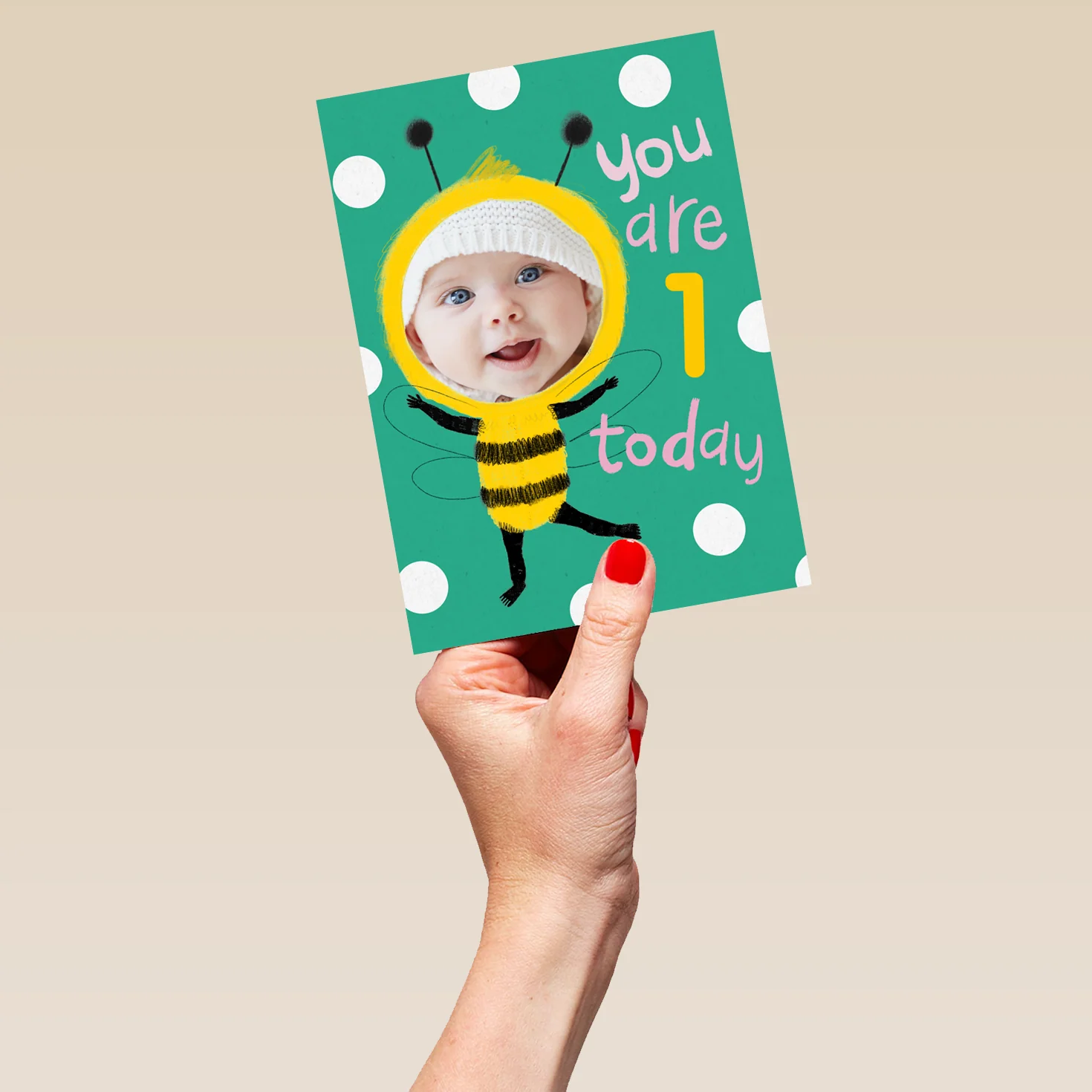 Personalised Cute Bee 1st Birthday Photo Upload Card - Image 5