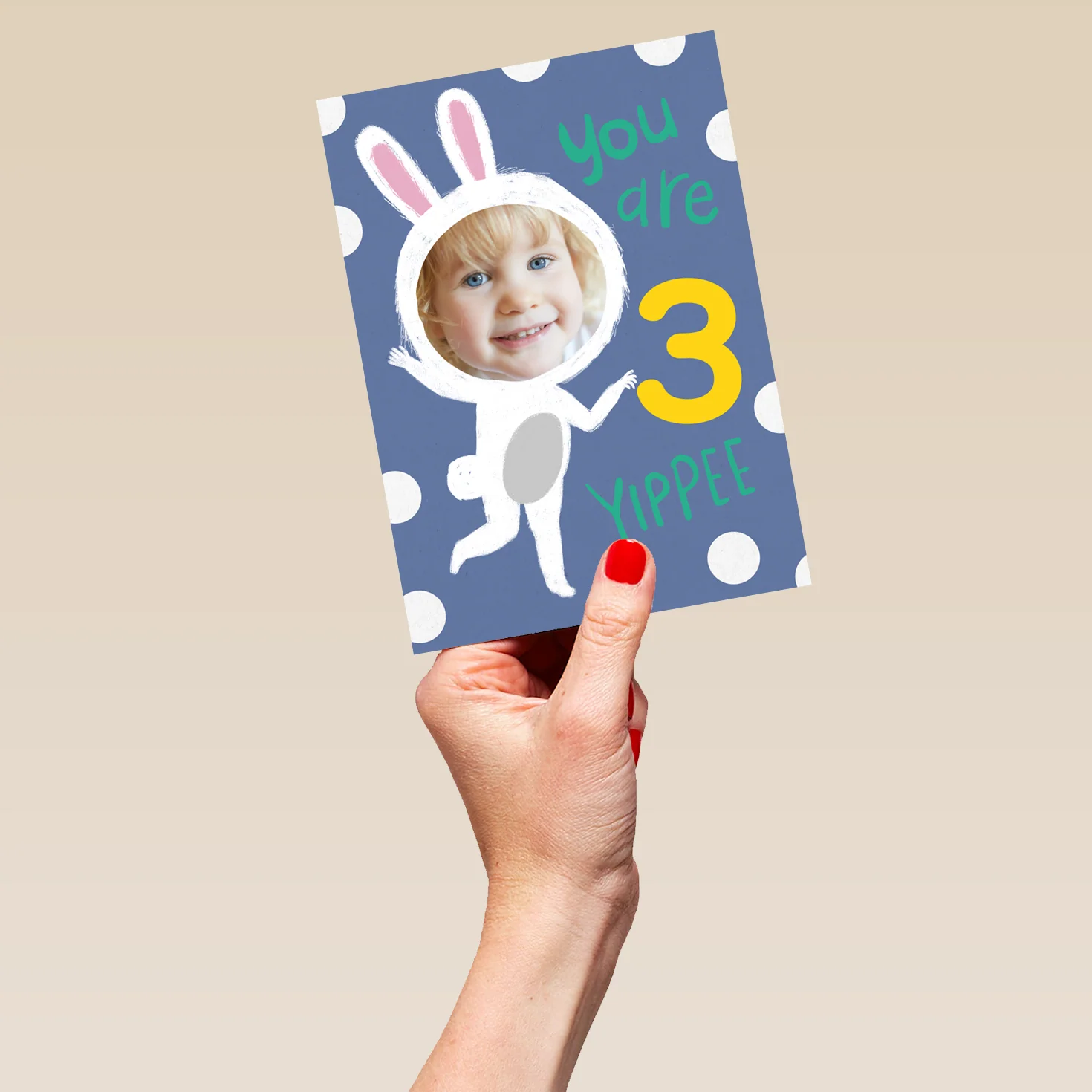 Personalised Cute Bunny 3rd Birthday Photo Upload Card - Image 5