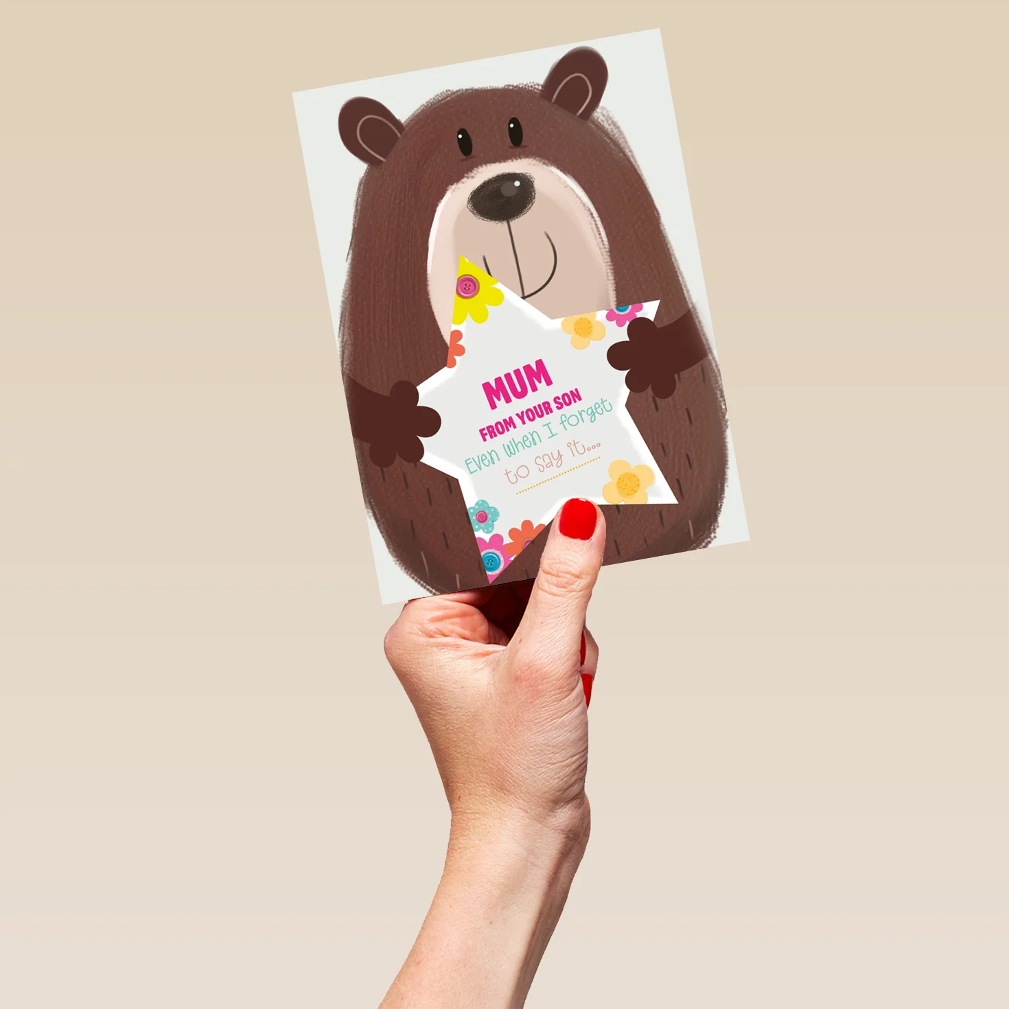 Personalised Cute Cartoon Bear Mother's Day Card For Mum - Image 5